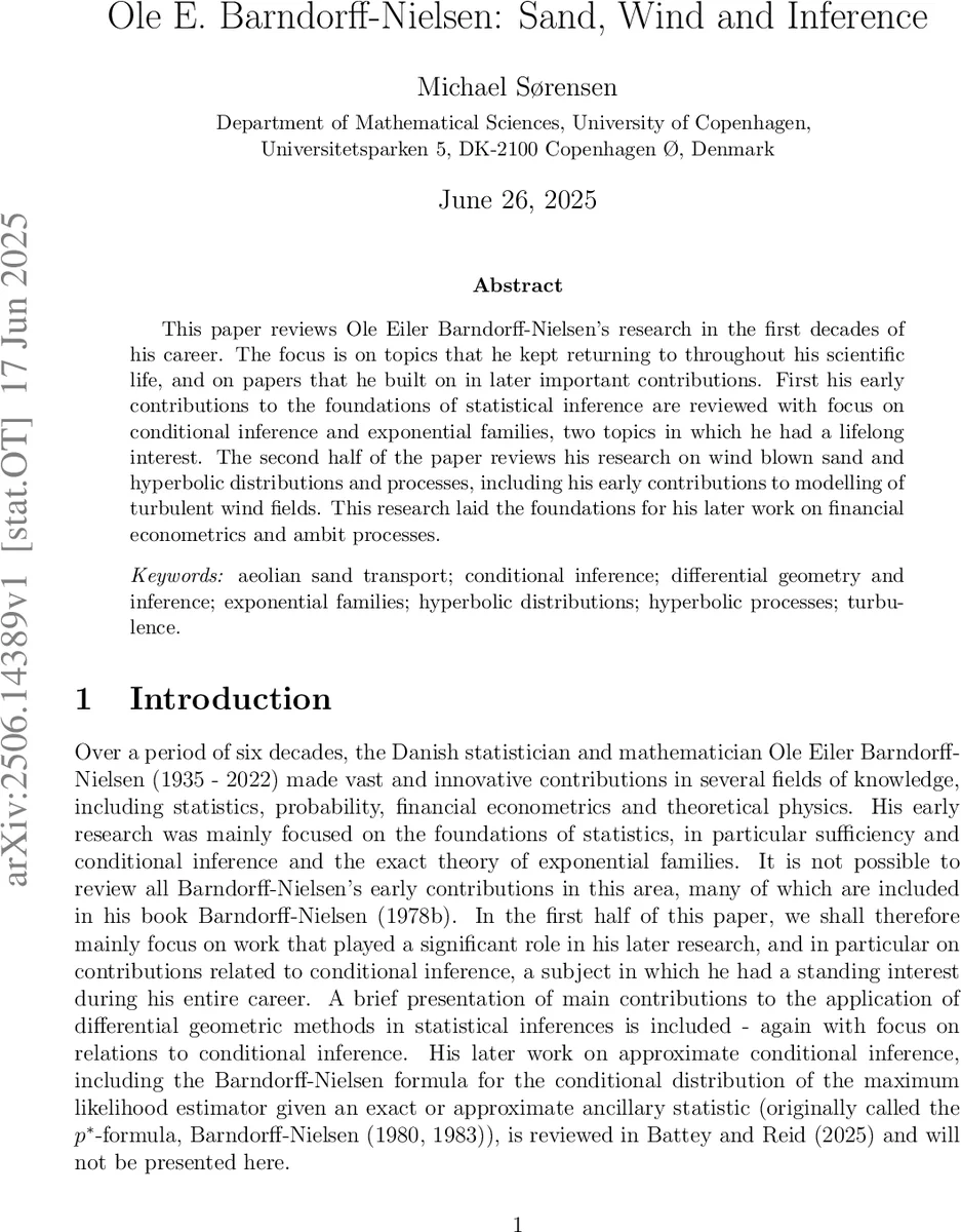Ole E. Barndorff-Nielsen: Sand, Wind and Inference