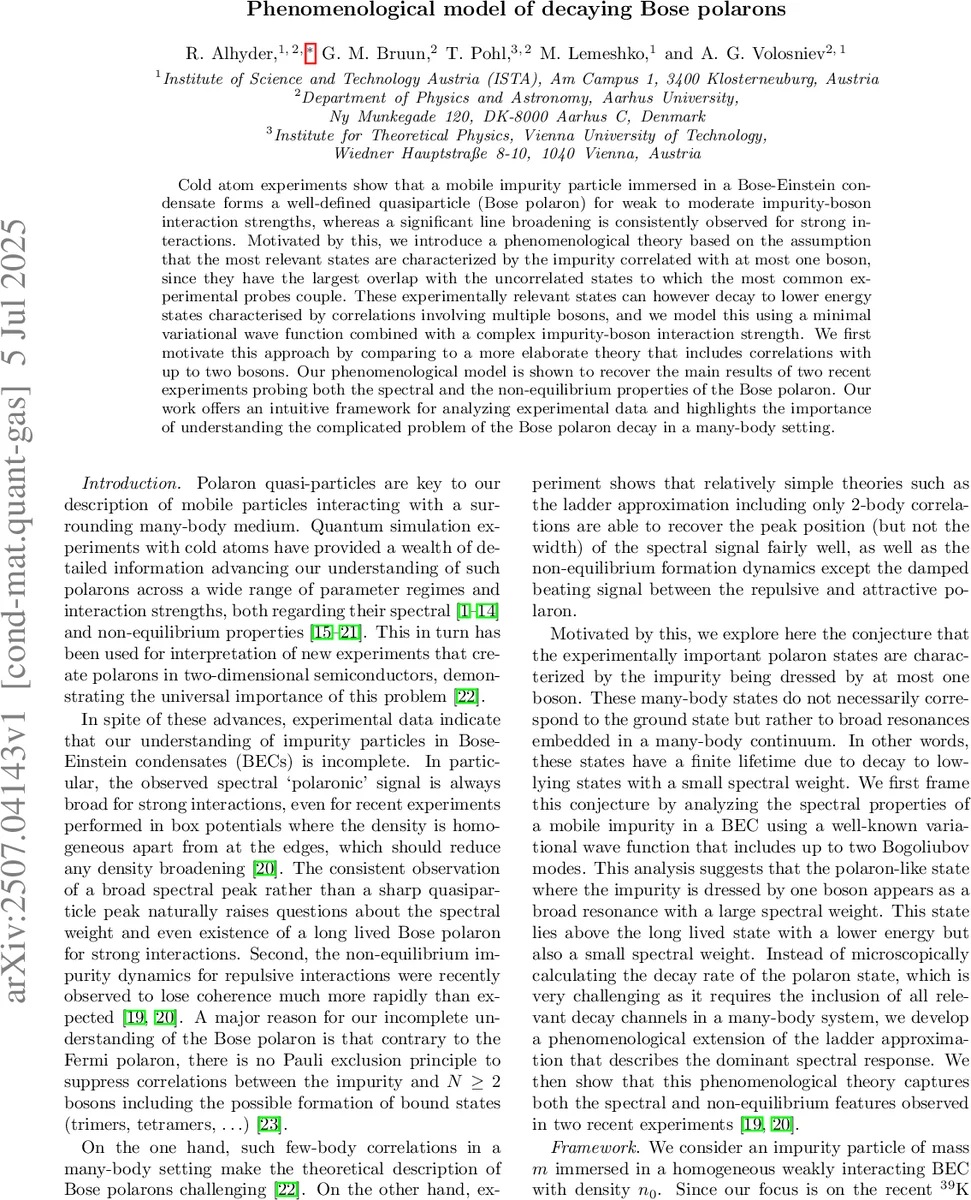 Phenomenological model of decaying Bose polarons
