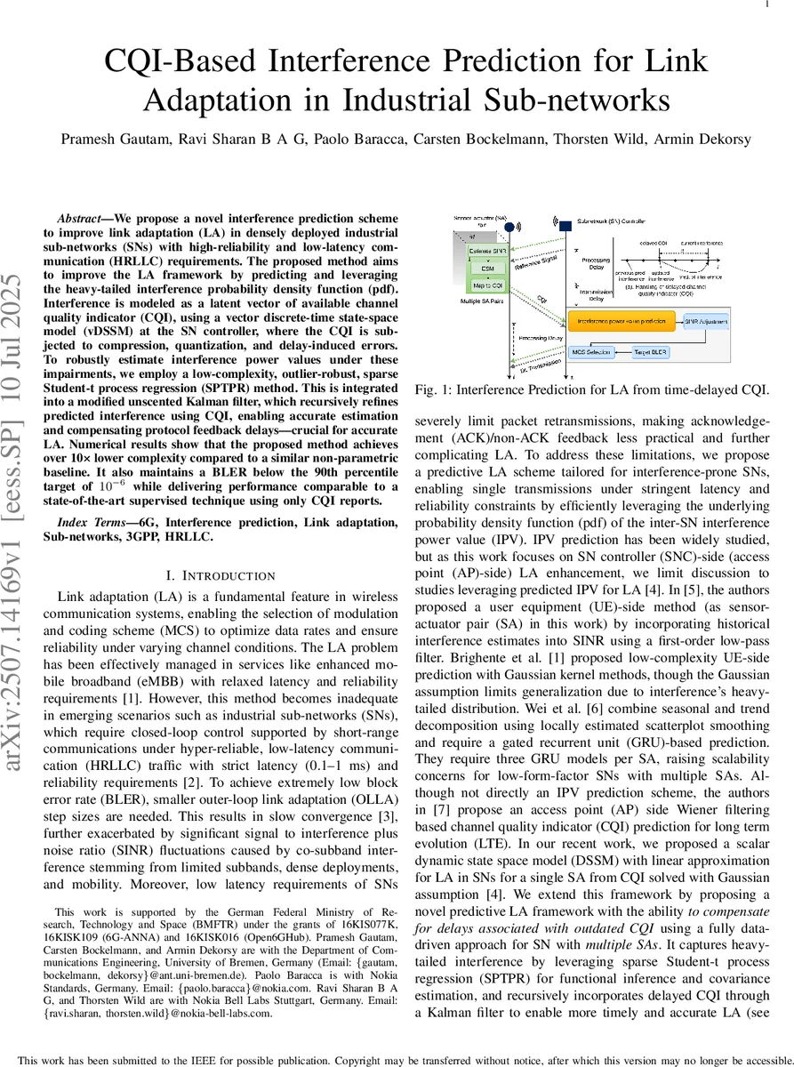 CQI-Based Interference Prediction for Link Adaptation in Industrial Sub-networks