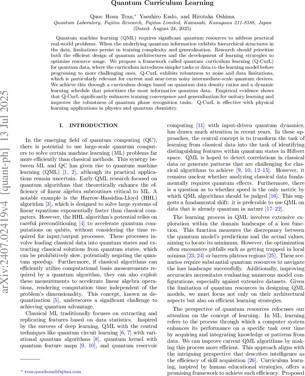 Quantum Curriculum Learning