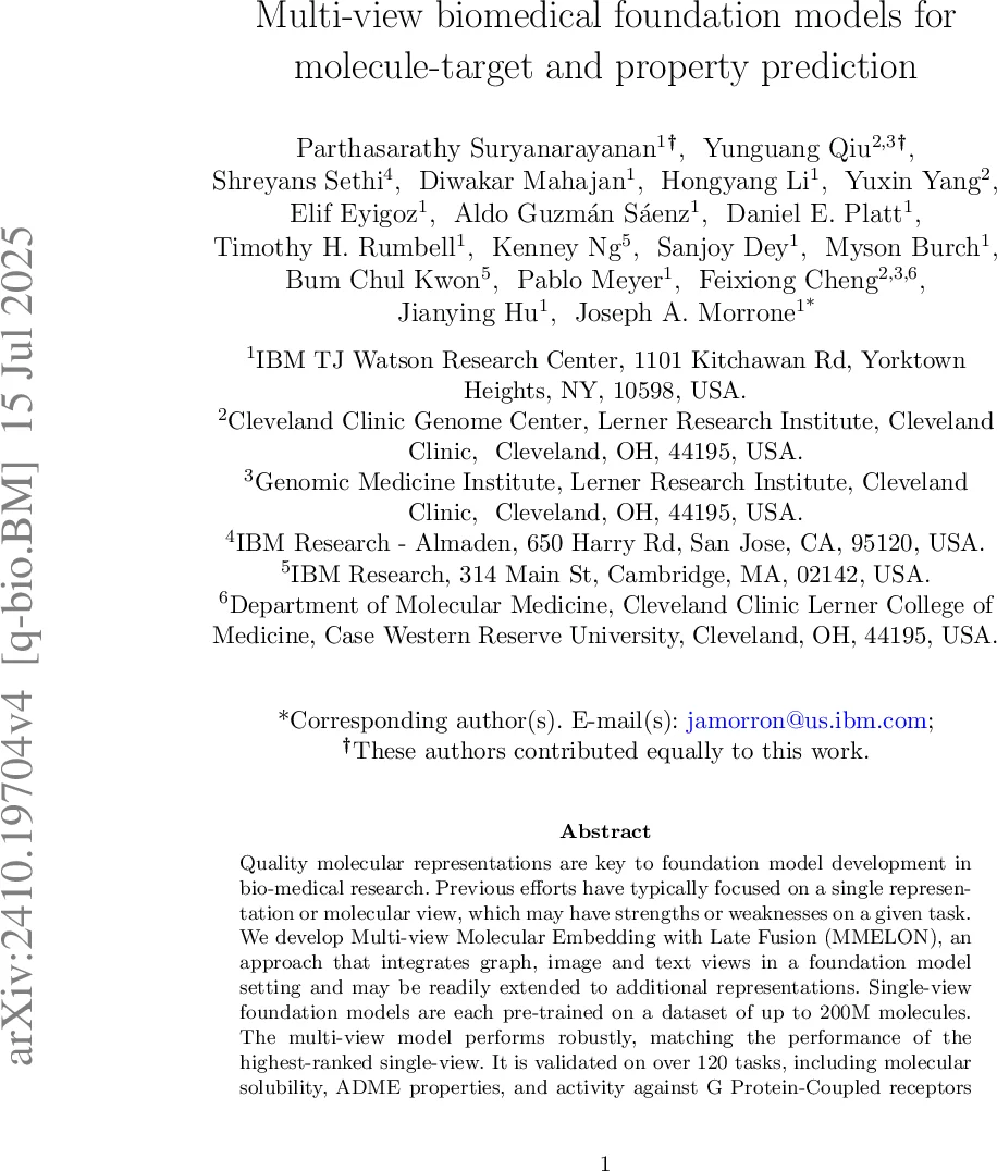 Multi-view biomedical foundation models for molecule-target and property prediction