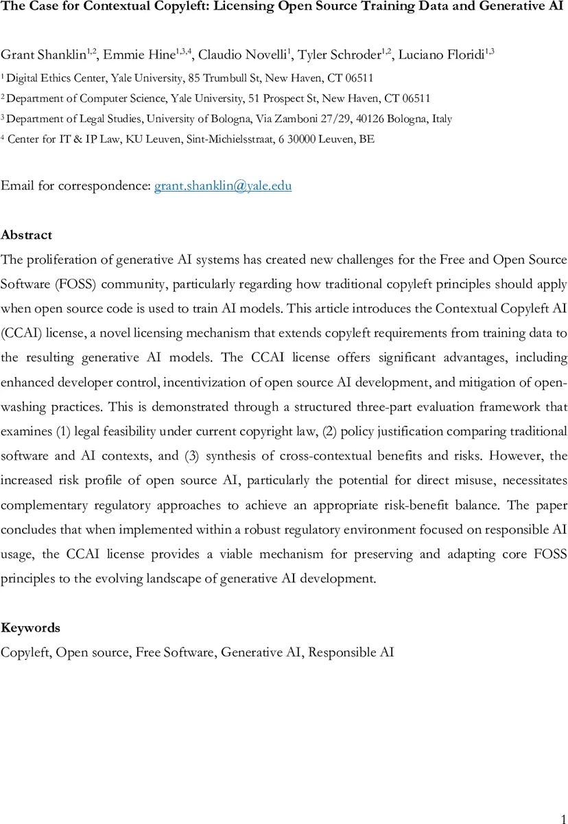 The Case for Contextual Copyleft: Licensing Open Source Training Data and Generative AI