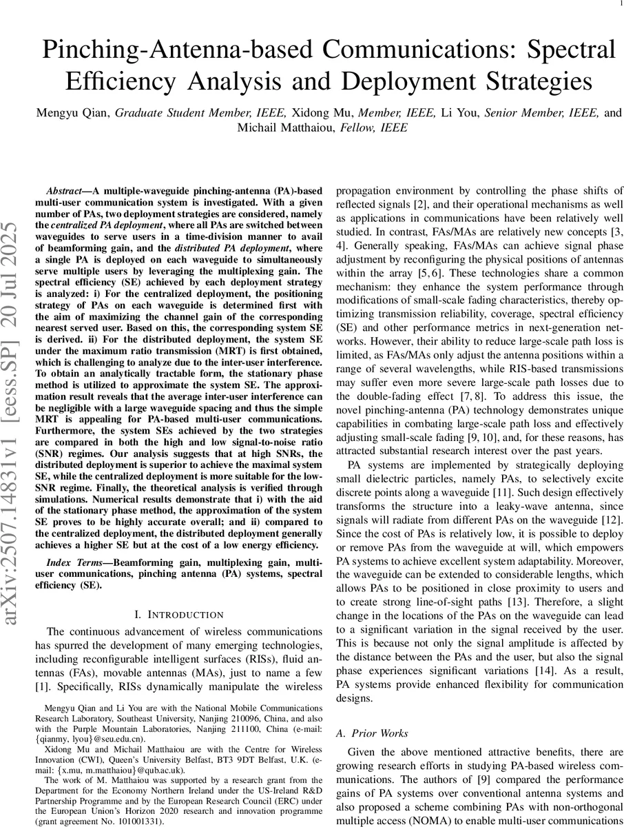 Pinching-Antenna-based Communications: Spectral Efficiency Analysis and Deployment Strategies