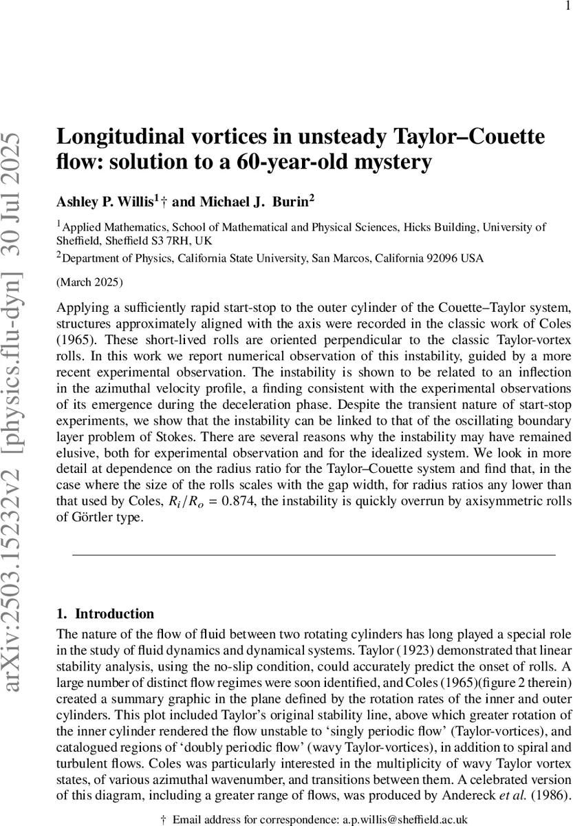Longitudinal vortices in unsteady Taylor-Couette flow: solution to a 60-year-old mystery