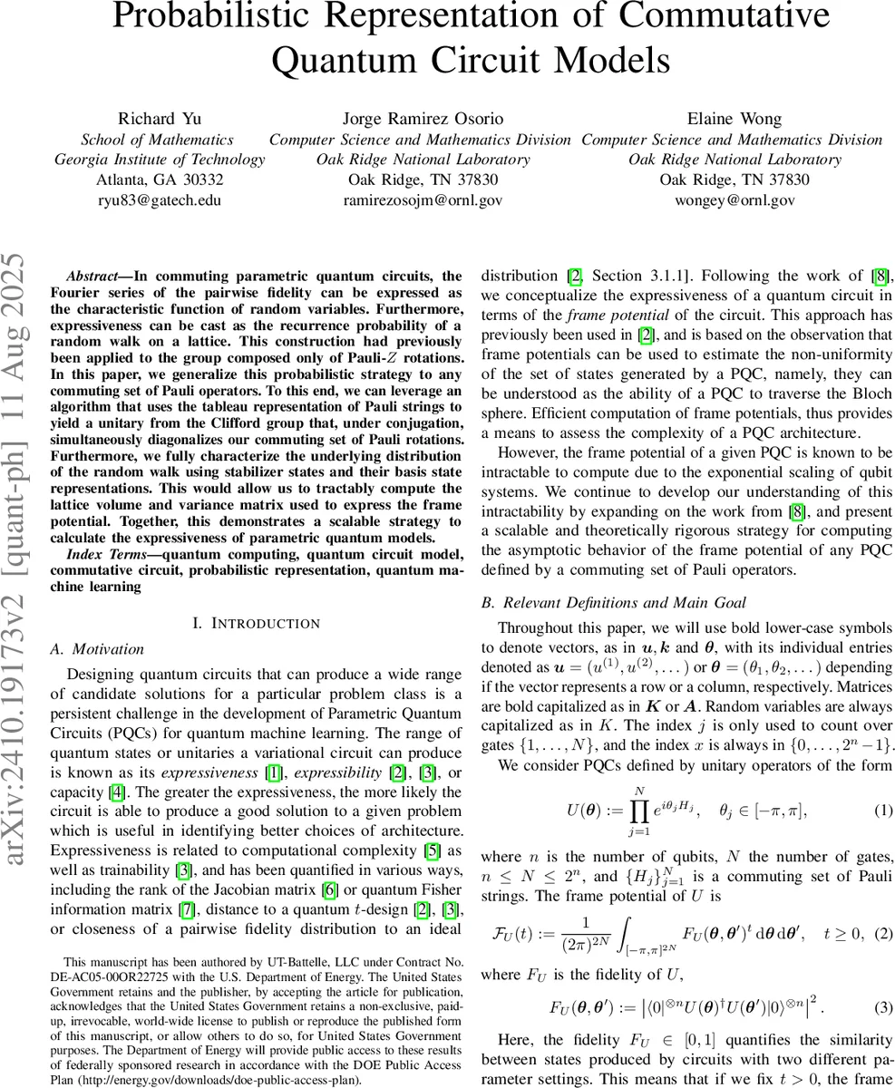 Probabilistic Representation of Commutative Quantum Circuit Models