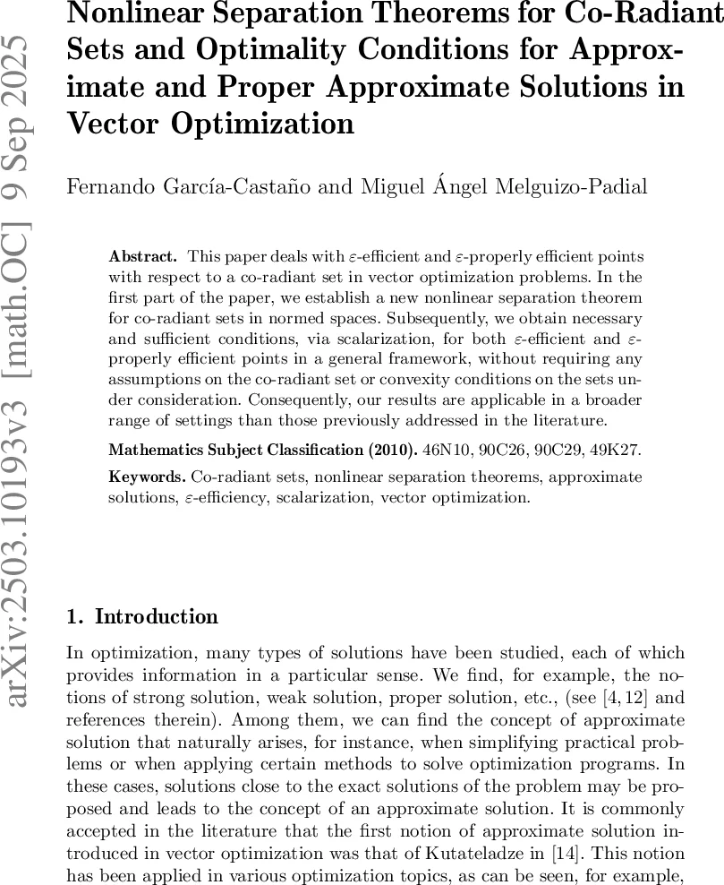 Nonlinear Separation Theorems for Co-Radiant Sets and Optimality Conditions for Approximate and Proper Approximate Solutions in Vector Optimization