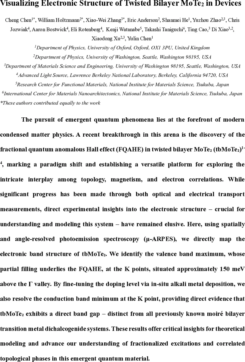 Visualizing Electronic Structure of Twisted Bilayer MoTe2 in Devices