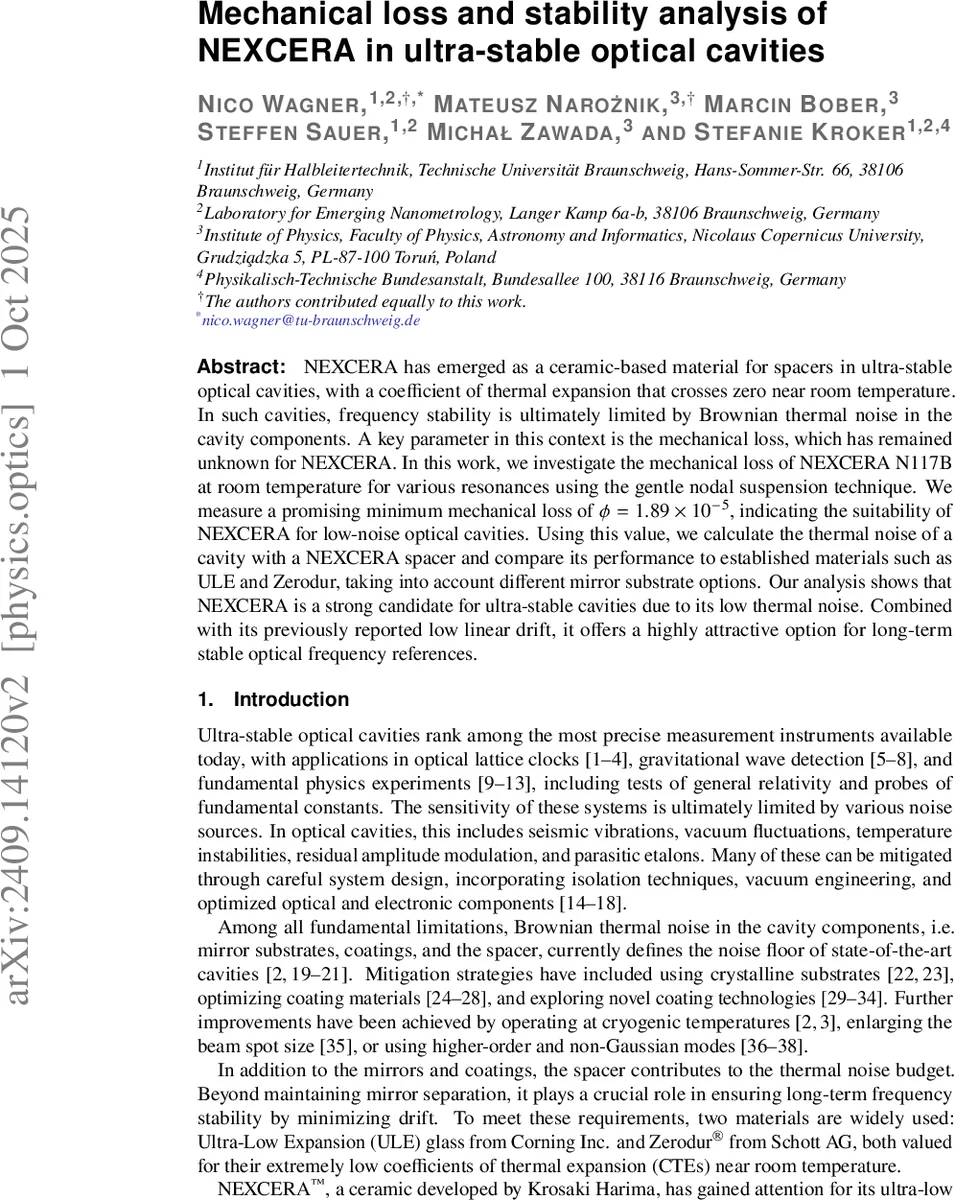 Mechanical loss and stability analysis of NEXCERA in ultra-stable optical cavities