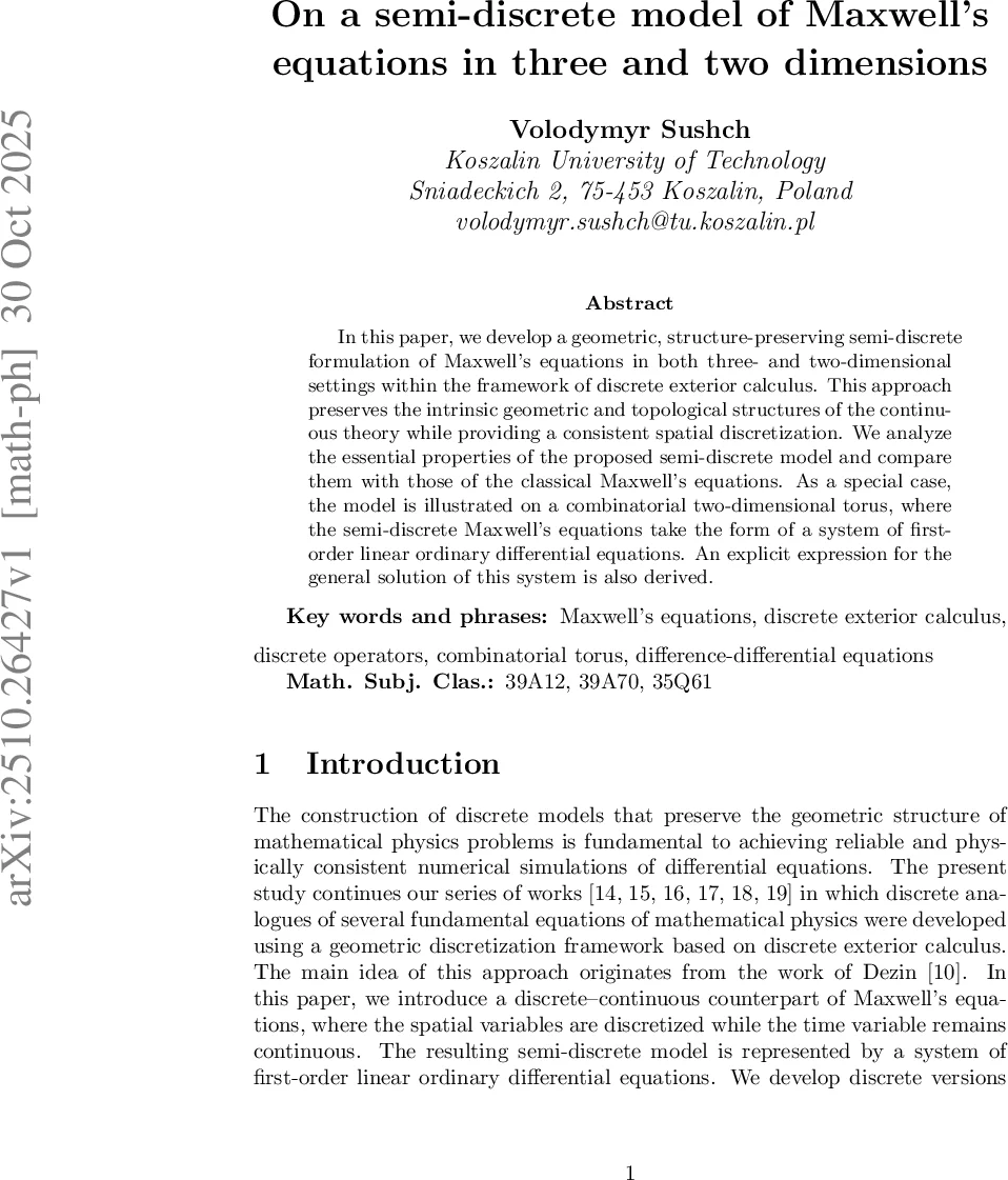 On a semi-discrete model of Maxwell's equations in three and two dimensions