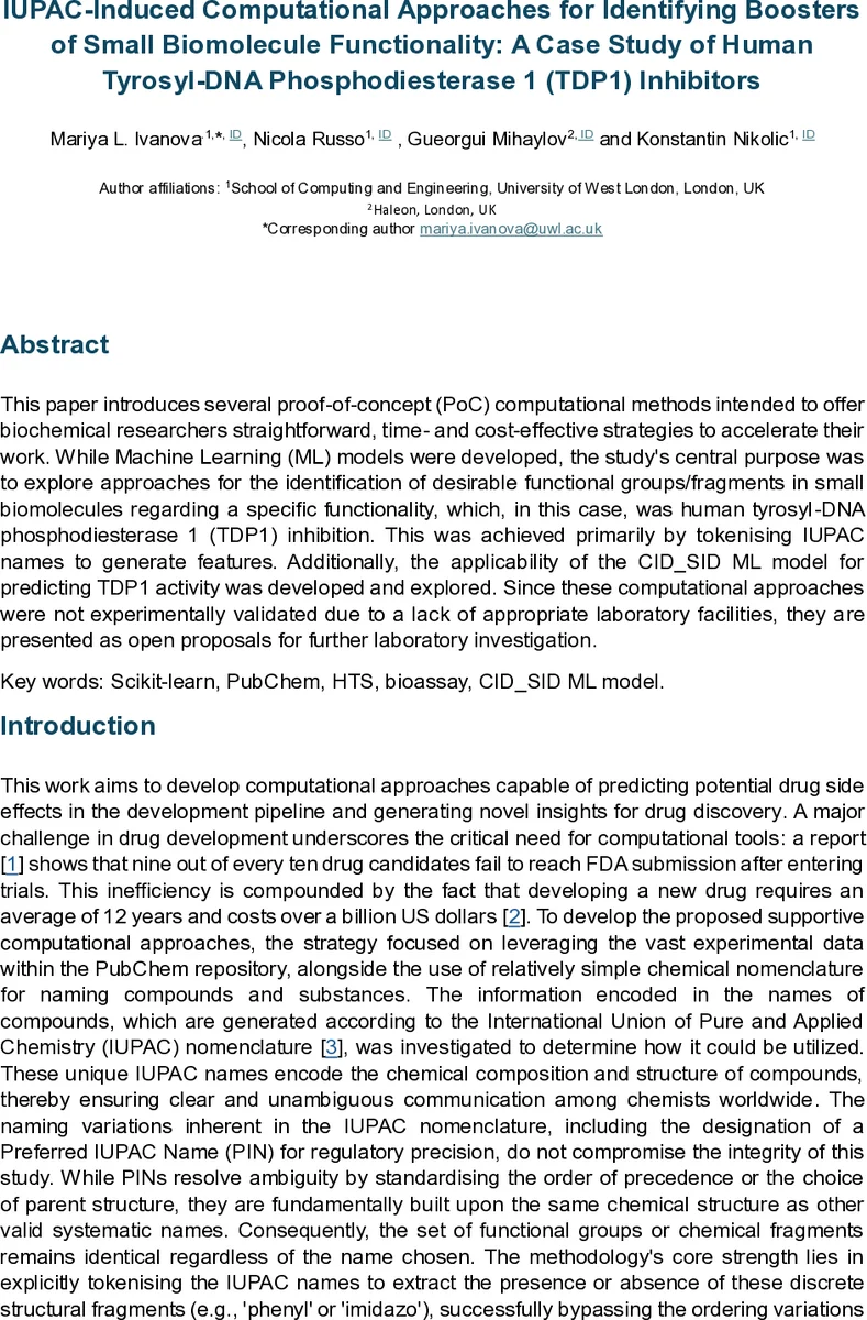 IUPAC-Induced Computational Approaches for Identifying Boosters of Small Biomolecule Functionality: A Case Study of Human Tyrosyl-DNA Phosphodiesterase 1 (TDP1) Inhibitors