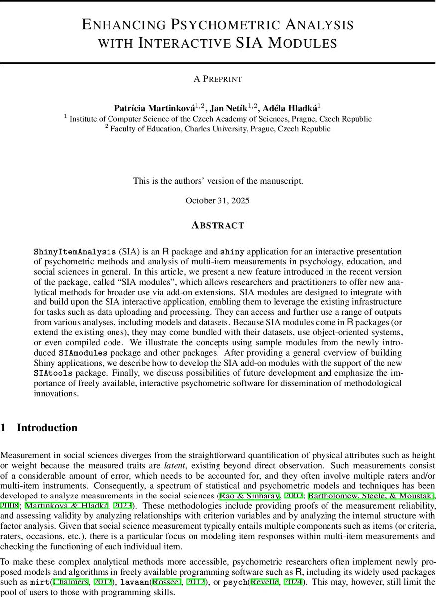 Enhancing Psychometric Analysis with Interactive SIA Modules