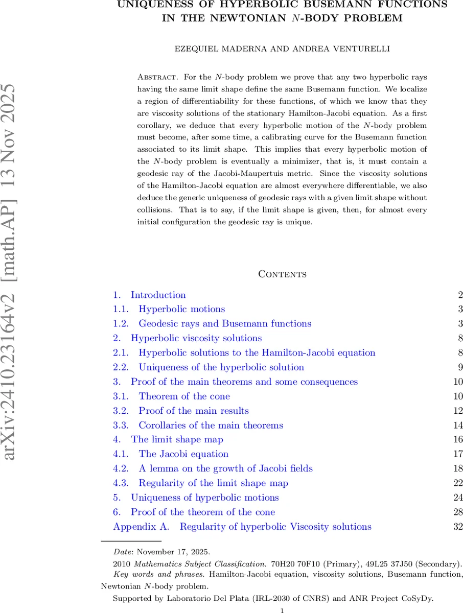 Uniqueness of hyperbolic Busemann functions in the Newtonian N-body problem