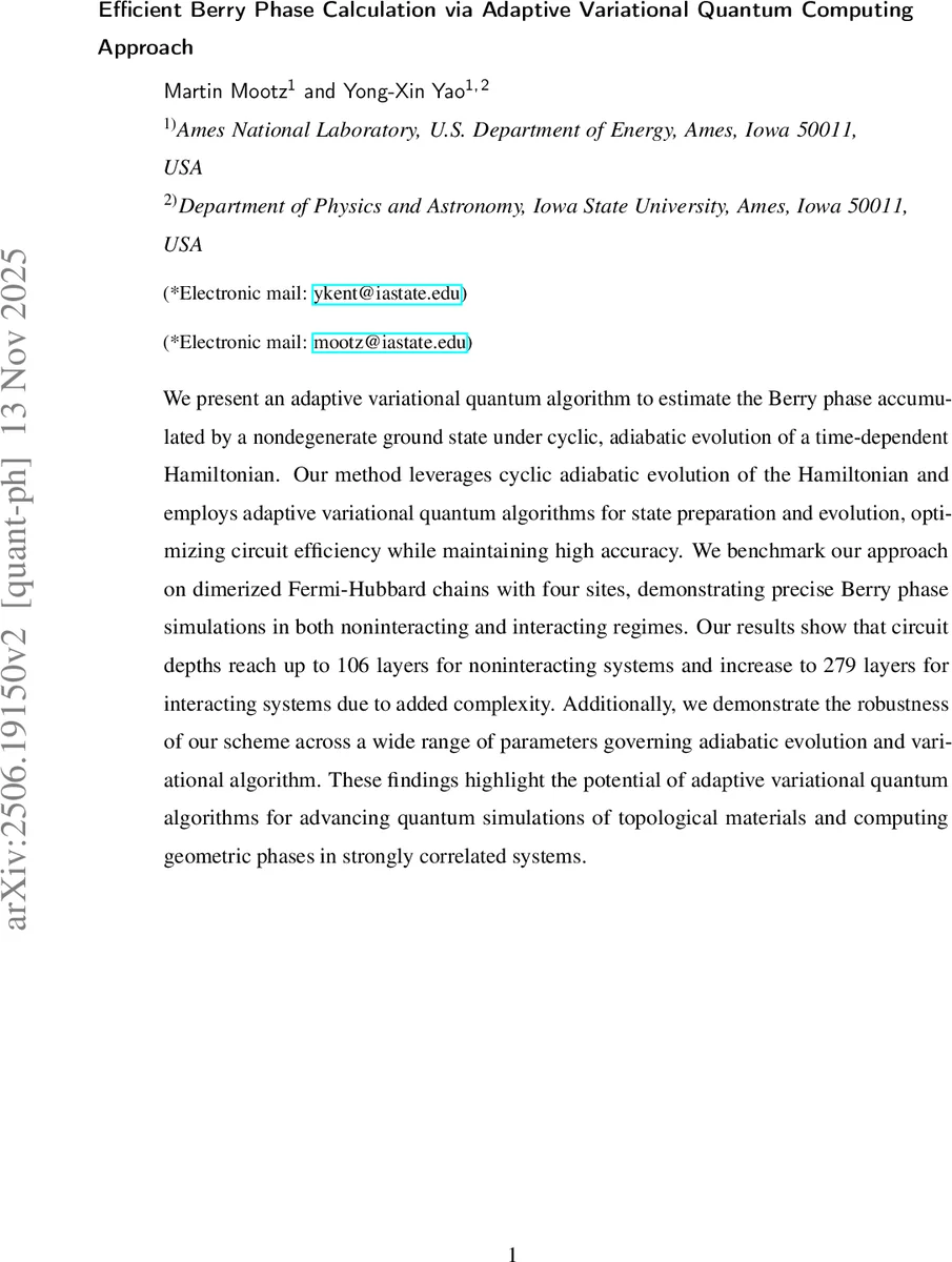 Efficient Berry Phase Calculation via Adaptive Variational Quantum Computing Approach