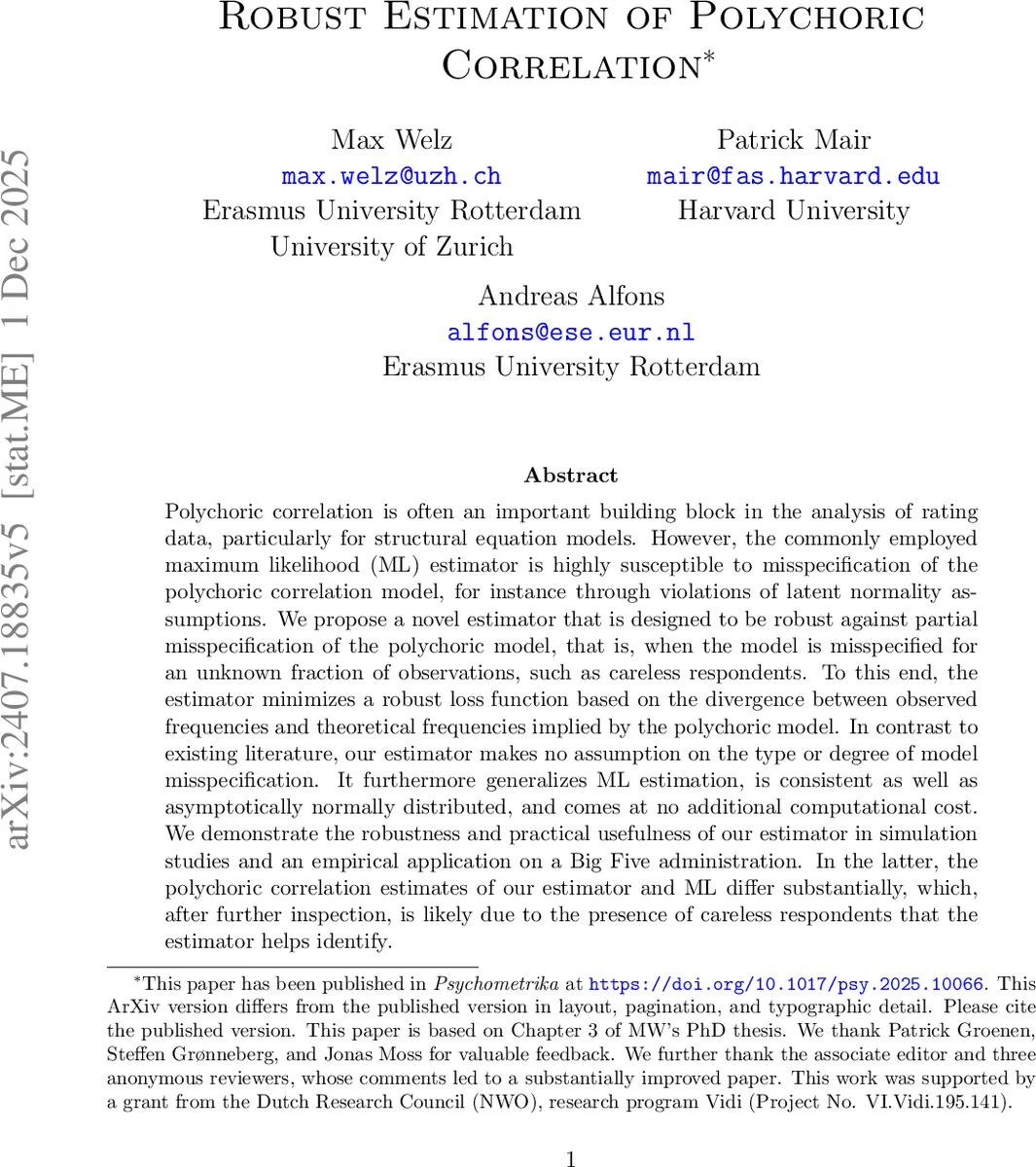 Robust Estimation of Polychoric Correlation