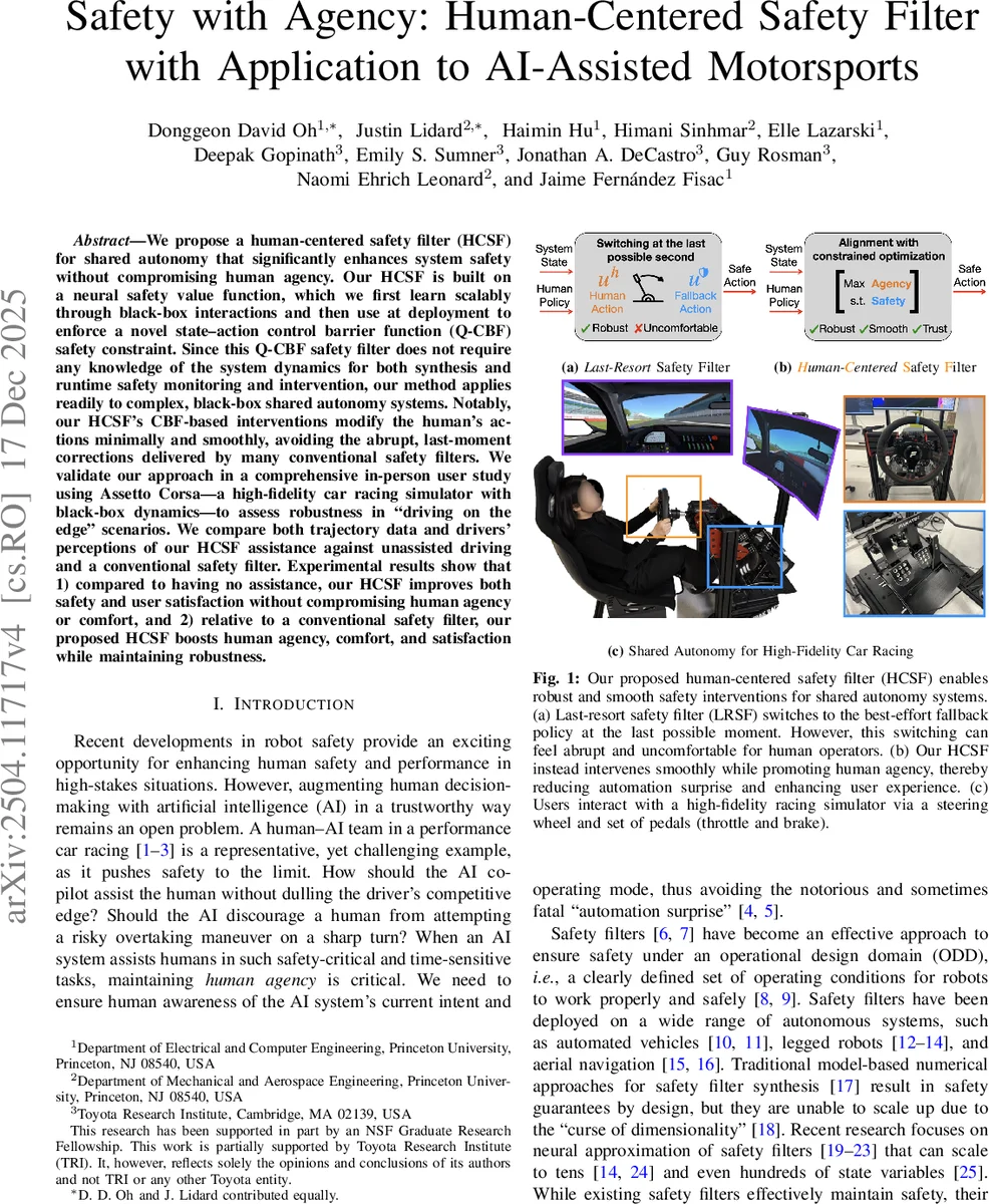 Safety with Agency: Human-Centered Safety Filter with Application to AI-Assisted Motorsports
