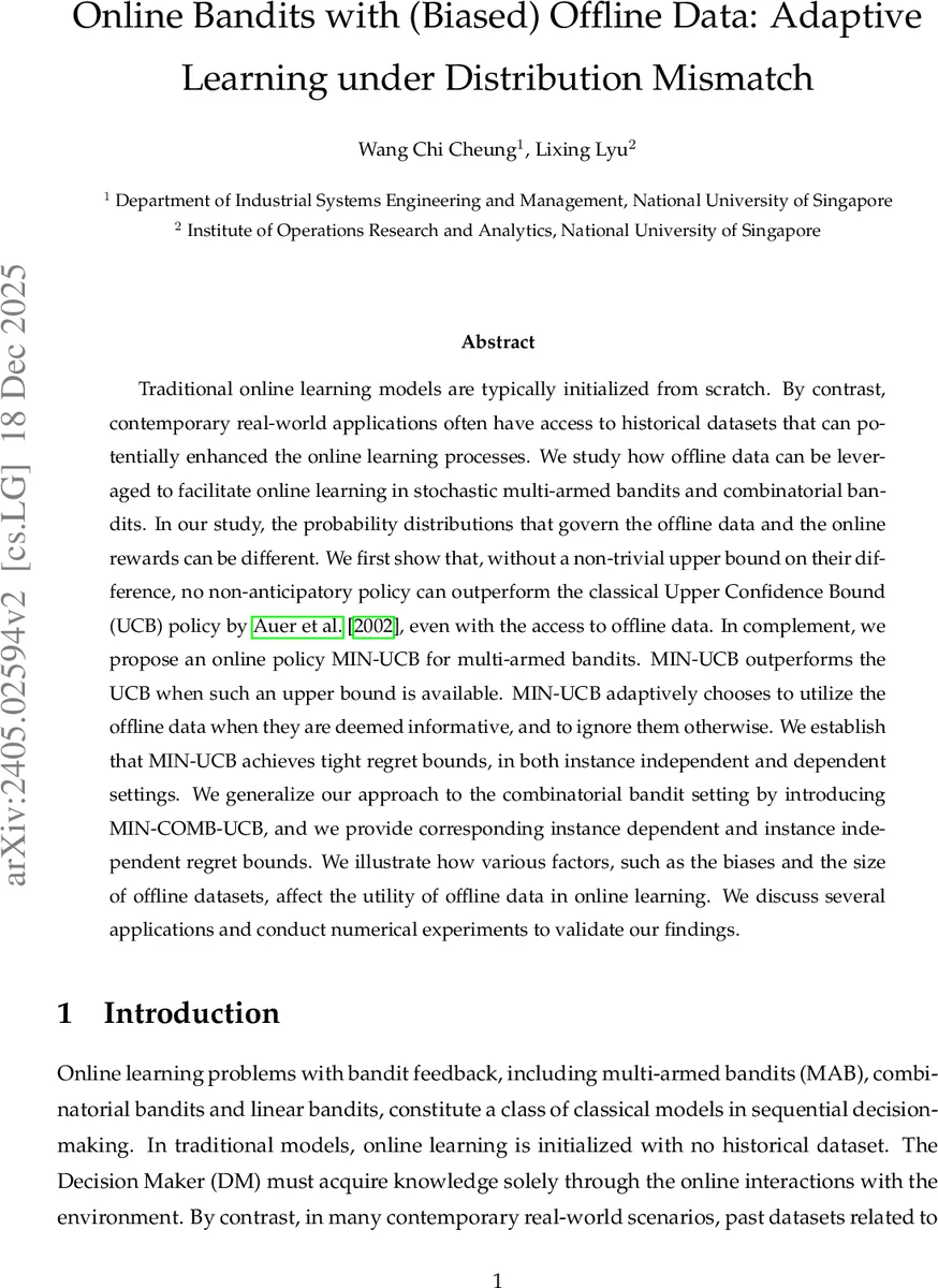 Online Bandits with (Biased) Offline Data: Adaptive Learning under Distribution Mismatch