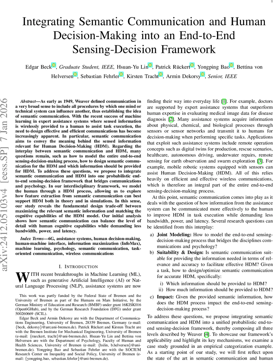 Integrating Semantic Communication and Human Decision-Making into an End-to-End Sensing-Decision Framework