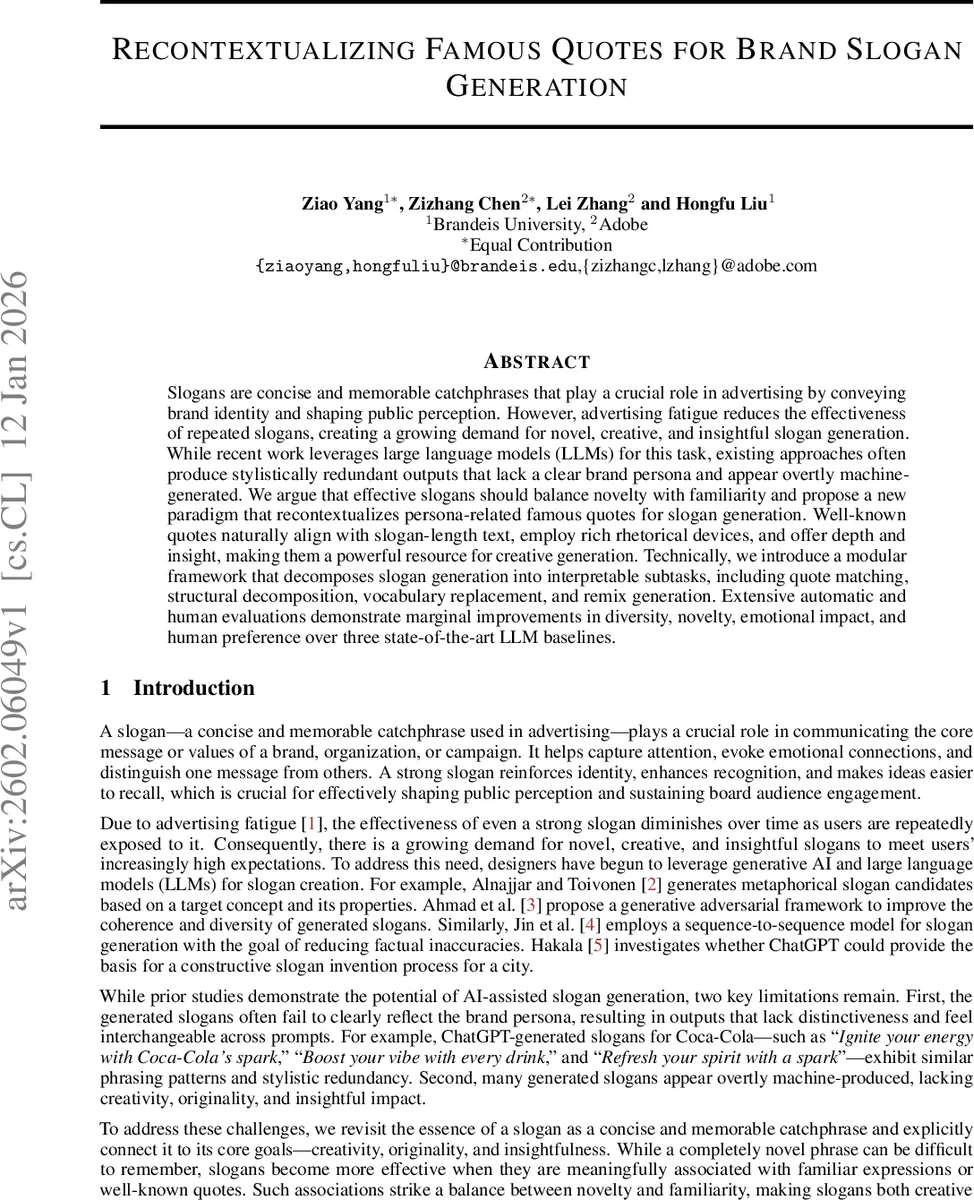 Recontextualizing Famous Quotes for Brand Slogan Generation