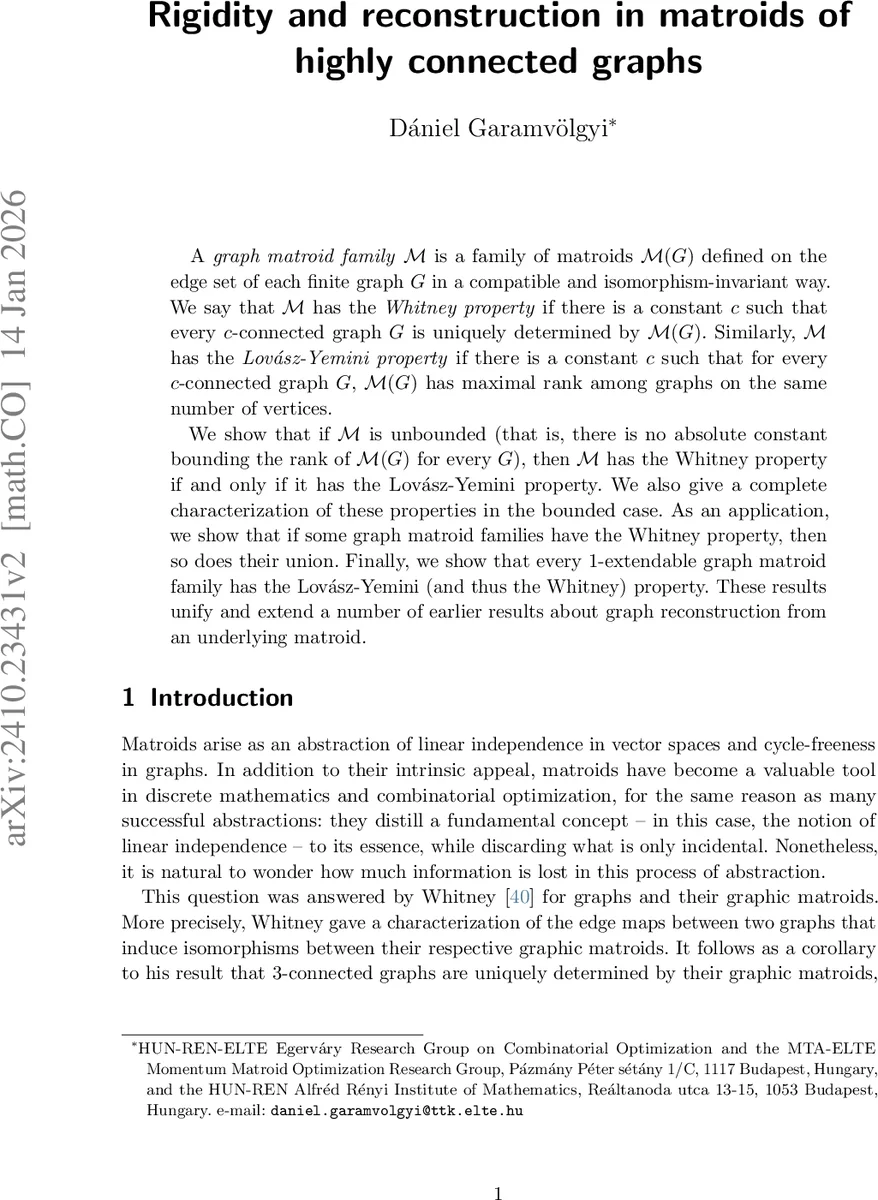 Rigidity and reconstruction in matroids of highly connected graphs
