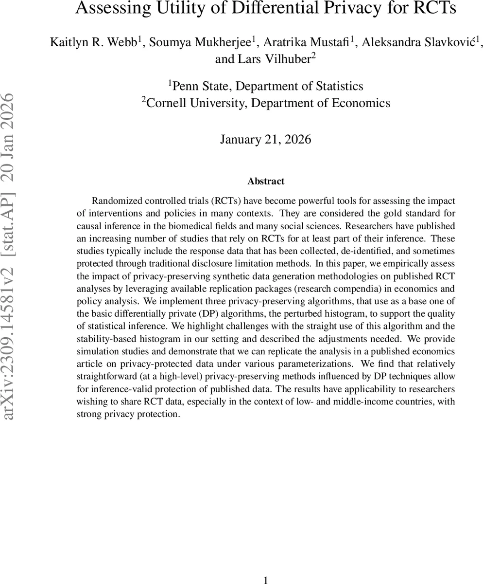 Assessing Utility of Differential Privacy for RCTs