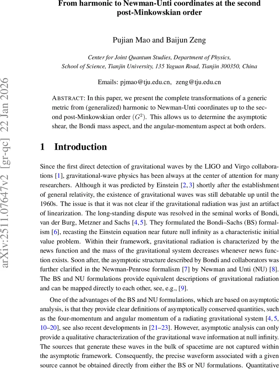 From harmonic to Newman-Unti coordinates at the second post-Minkowskian order