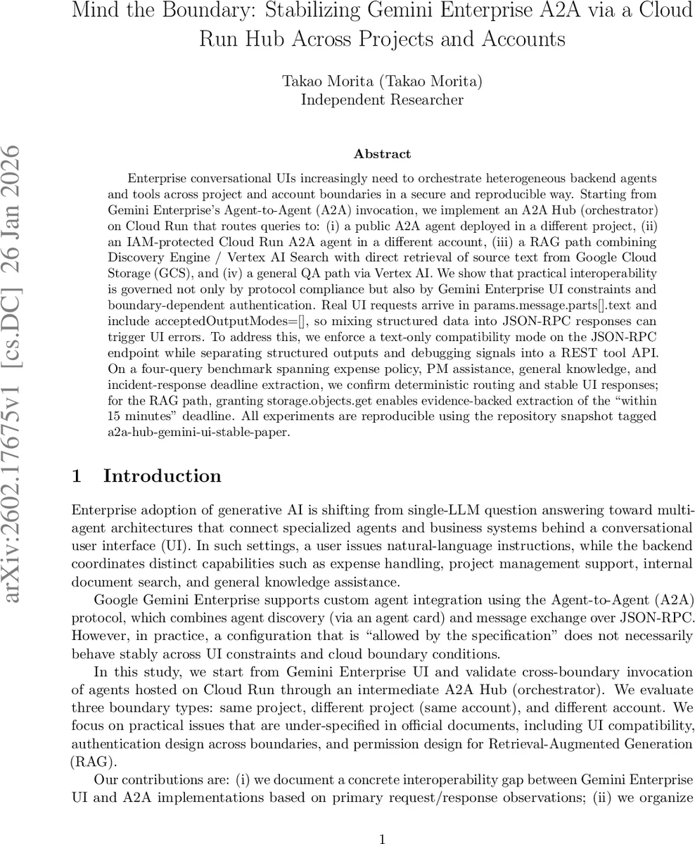 Mind the Boundary: Stabilizing Gemini Enterprise A2A via a Cloud Run Hub Across Projects and Accounts