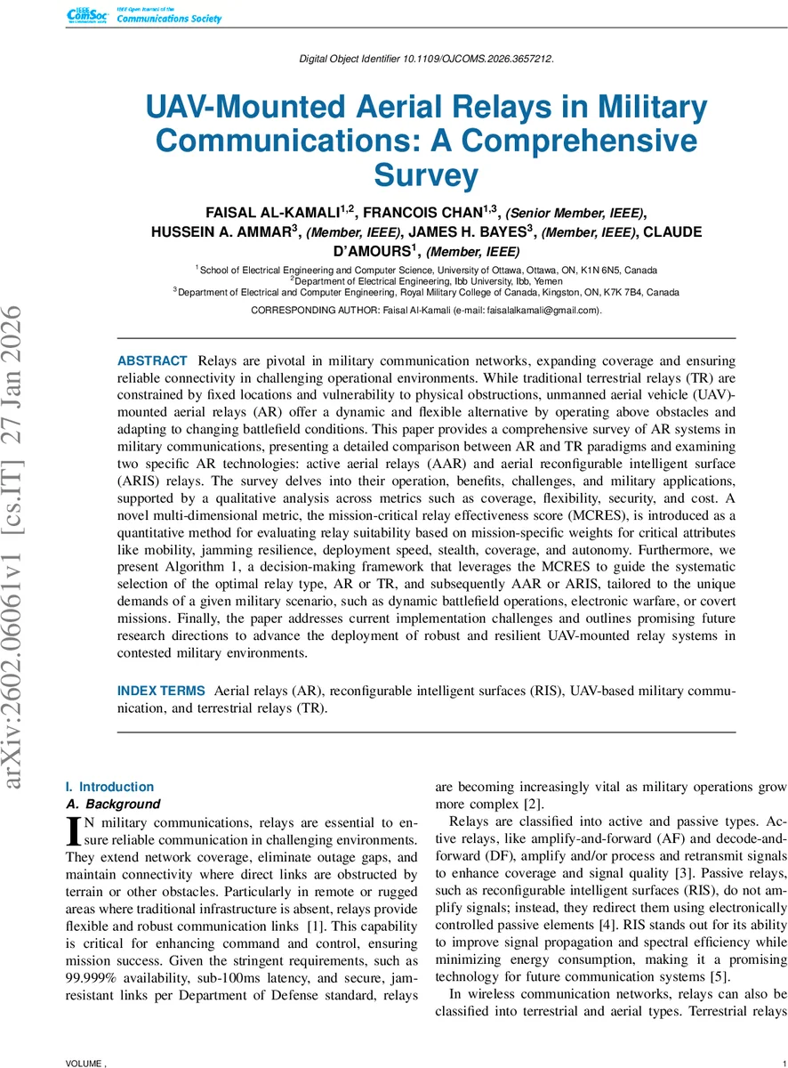 UAV-Mounted Aerial Relays in Military Communications: A Comprehensive Survey