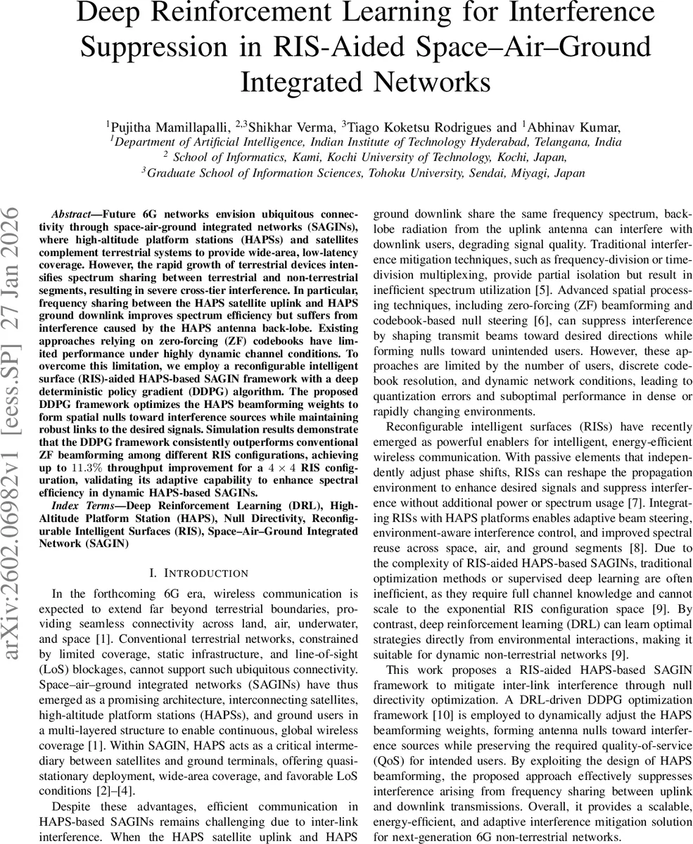 Deep Reinforcement Learning for Interference Suppression in RIS-Aided Space-Air-Ground Integrated Networks