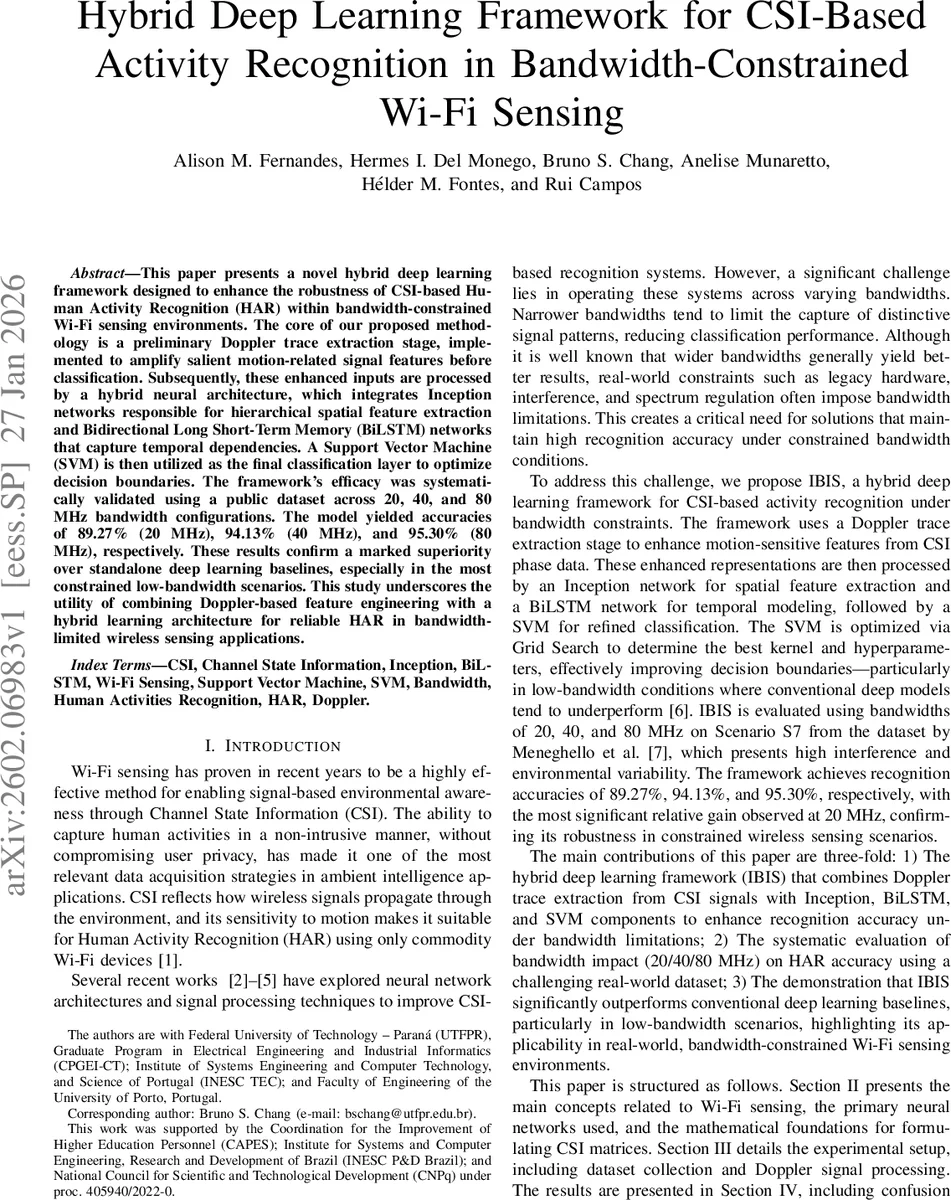 Hybrid Deep Learning Framework for CSI-Based Activity Recognition in Bandwidth-Constrained Wi-Fi Sensing
