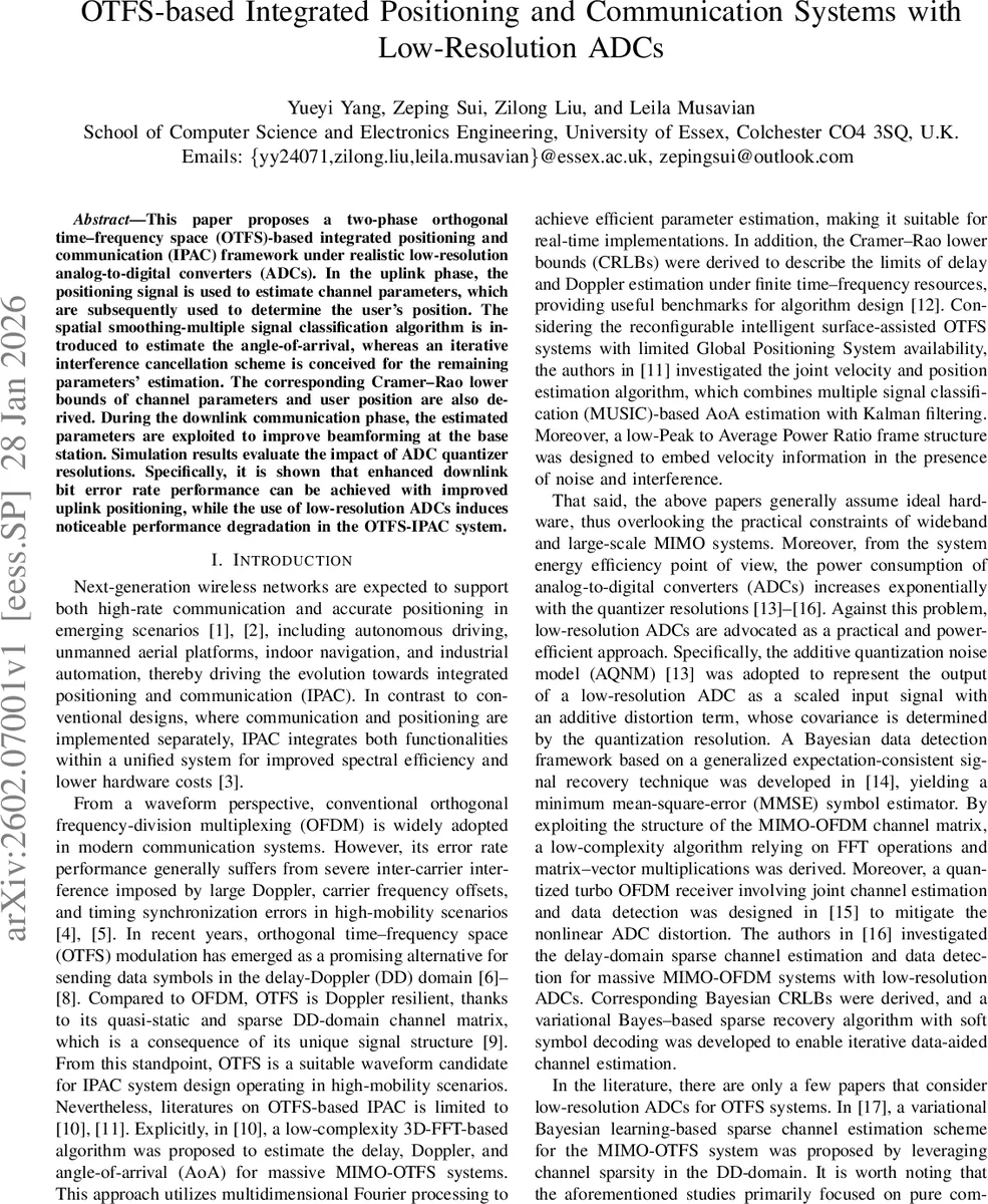 OTFS-based Integrated Positioning and Communication Systems with Low-Resolution ADCs