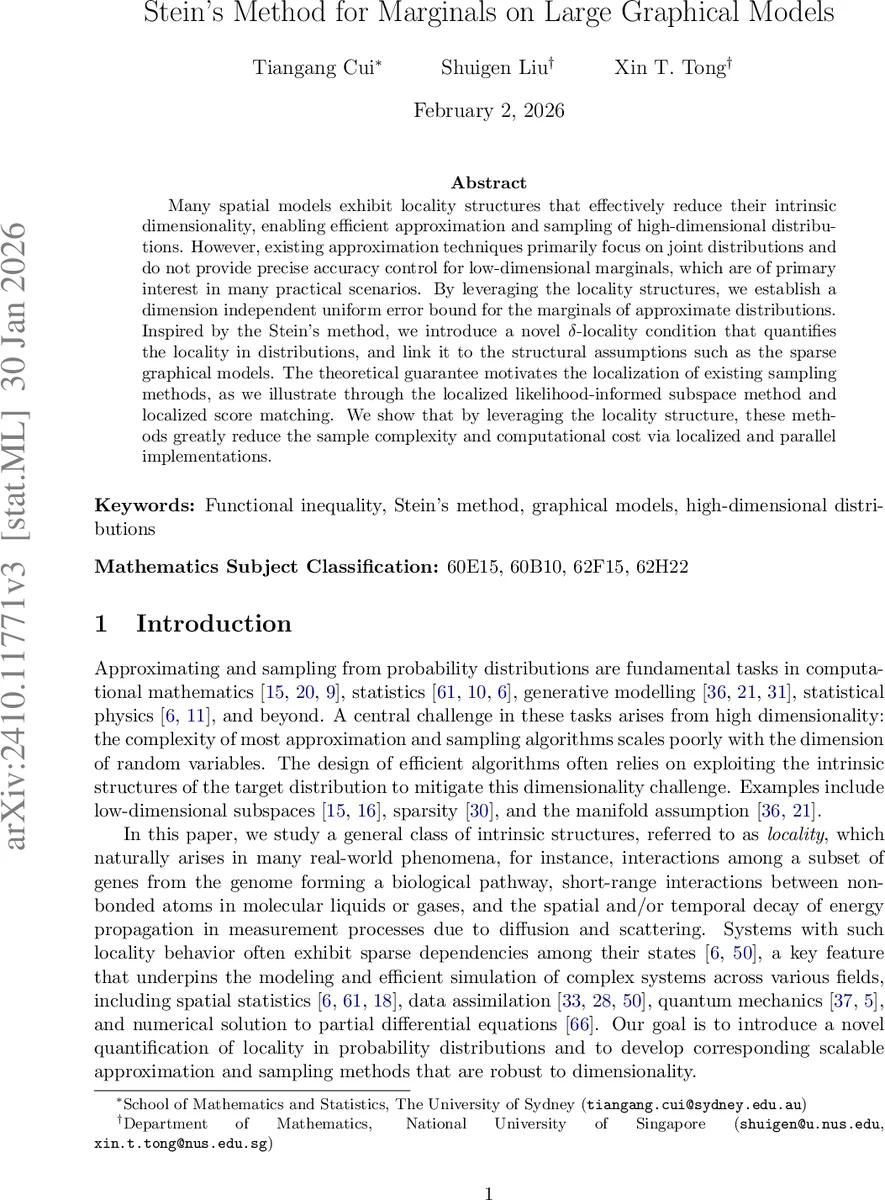Stein's method for marginals on large graphical models