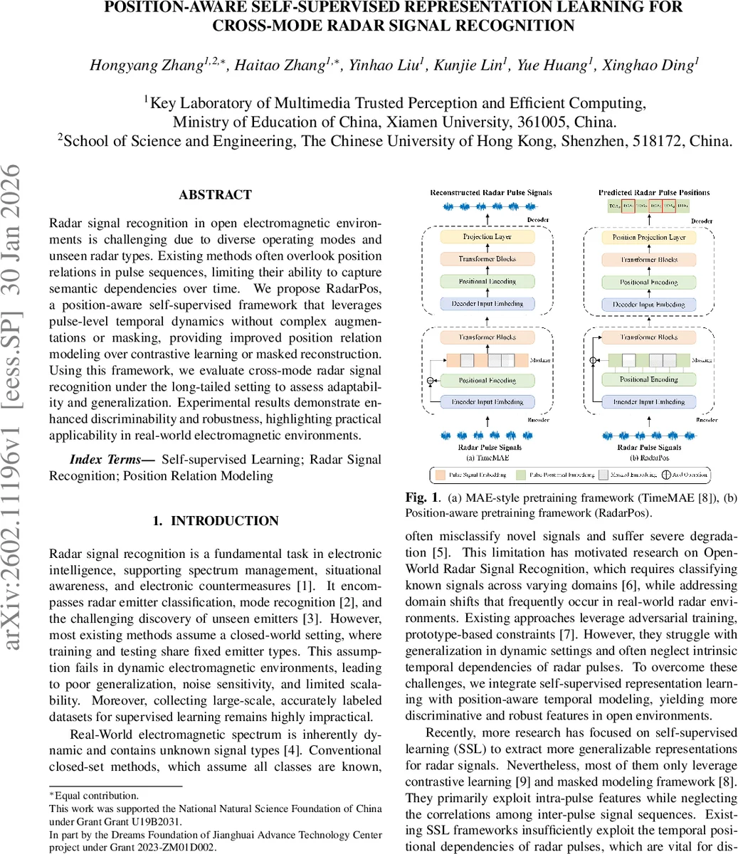 Position-Aware Self-supervised Representation Learning for Cross-mode Radar Signal Recognition
