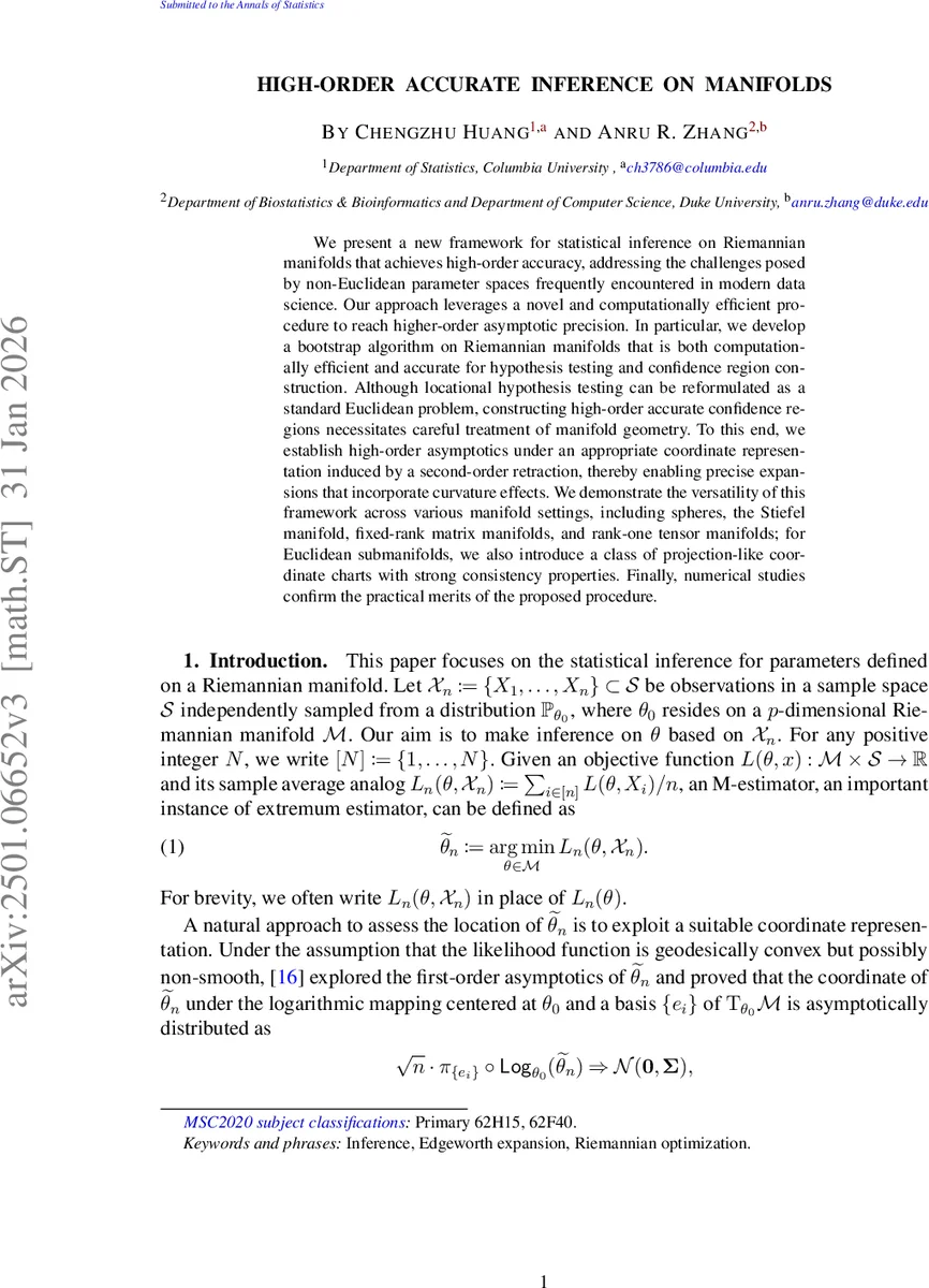 High-order Accurate Inference on Manifolds