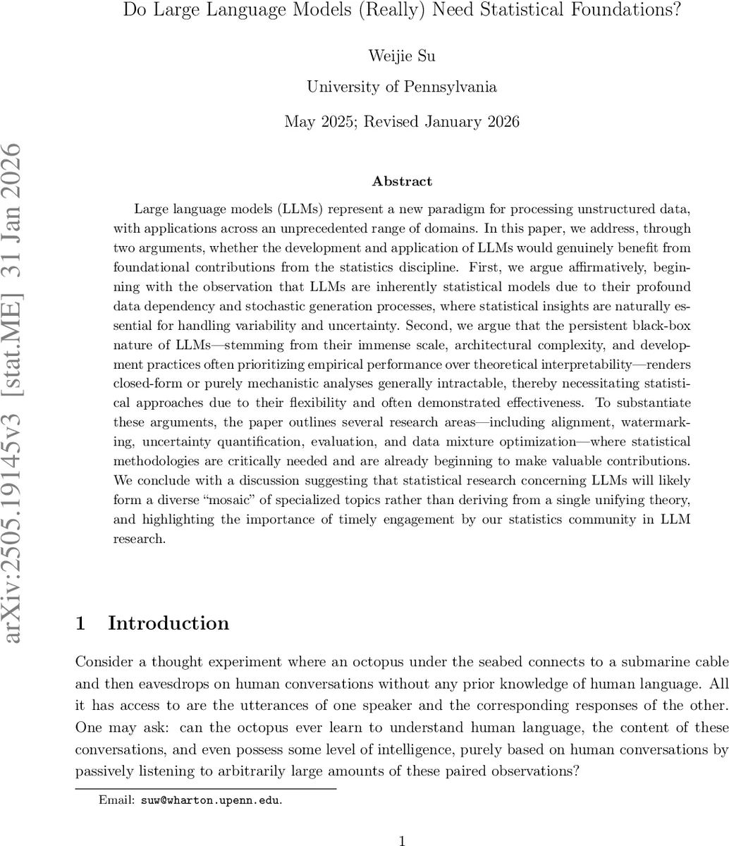 Do Large Language Models (Really) Need Statistical Foundations?