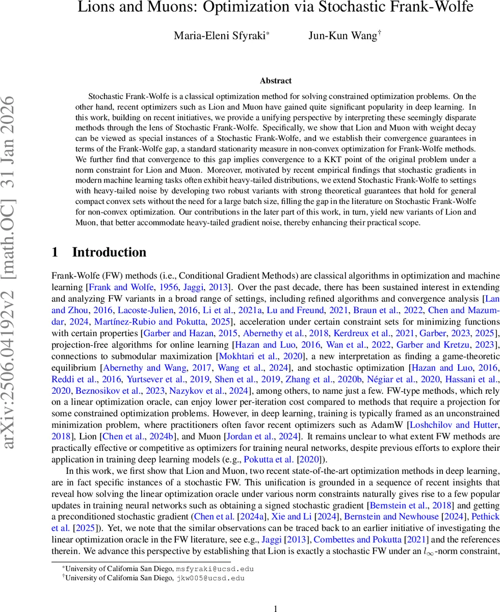 Lions and Muons: Optimization via Stochastic Frank-Wolfe