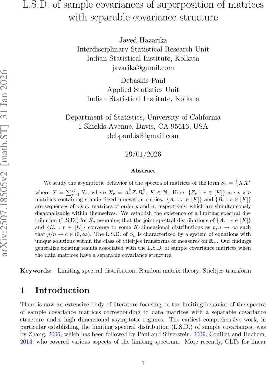 LSD of sample covariances of superposition of matrices with separable covariance structure