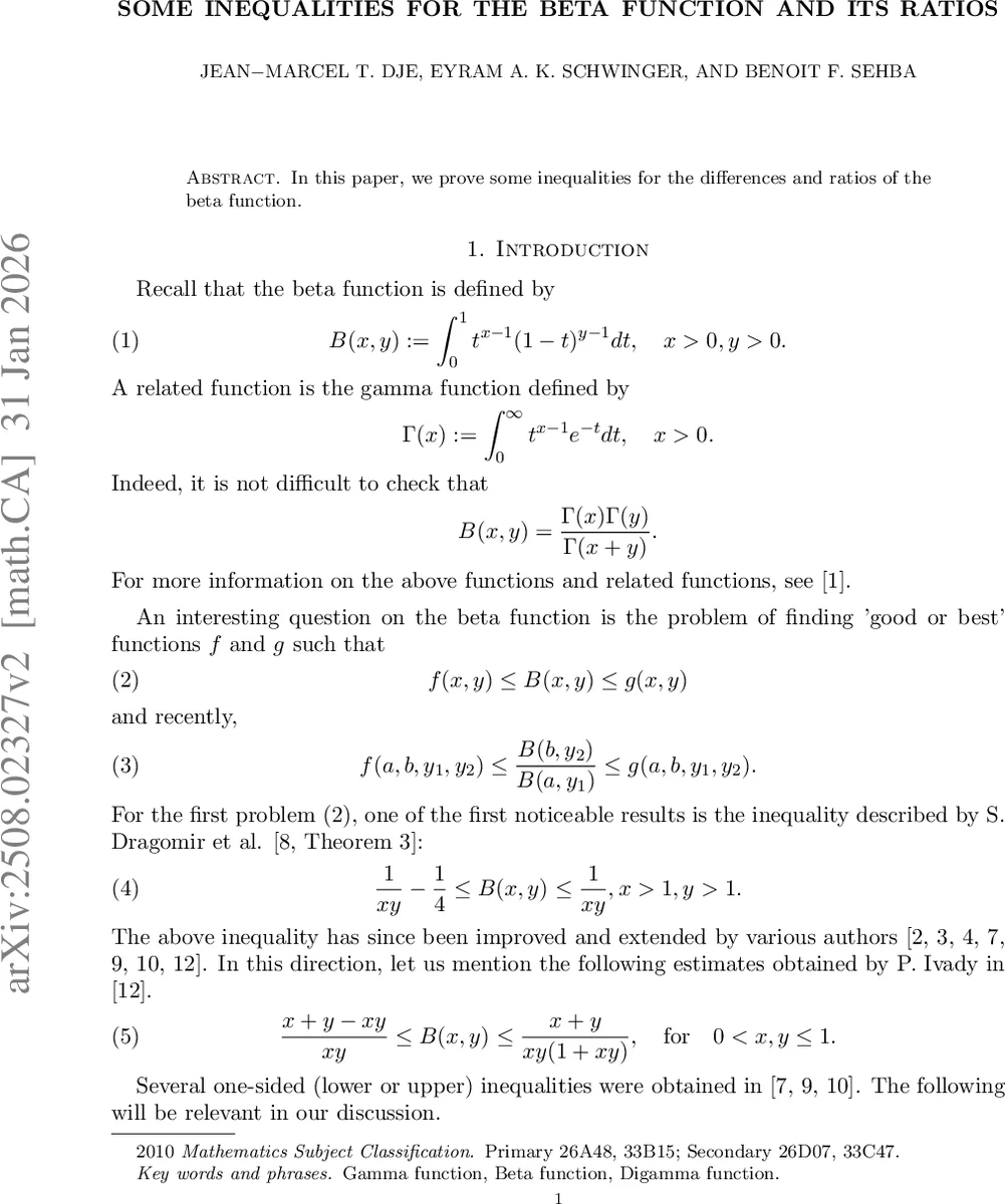 Some inequalities for the beta function and its ratios