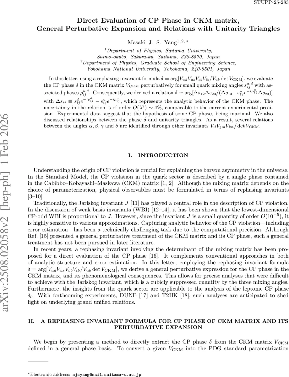 Direct Evaluation of CP Phase of CKM matrix, General Perturbative Expansion and Relations with Unitarity Triangles