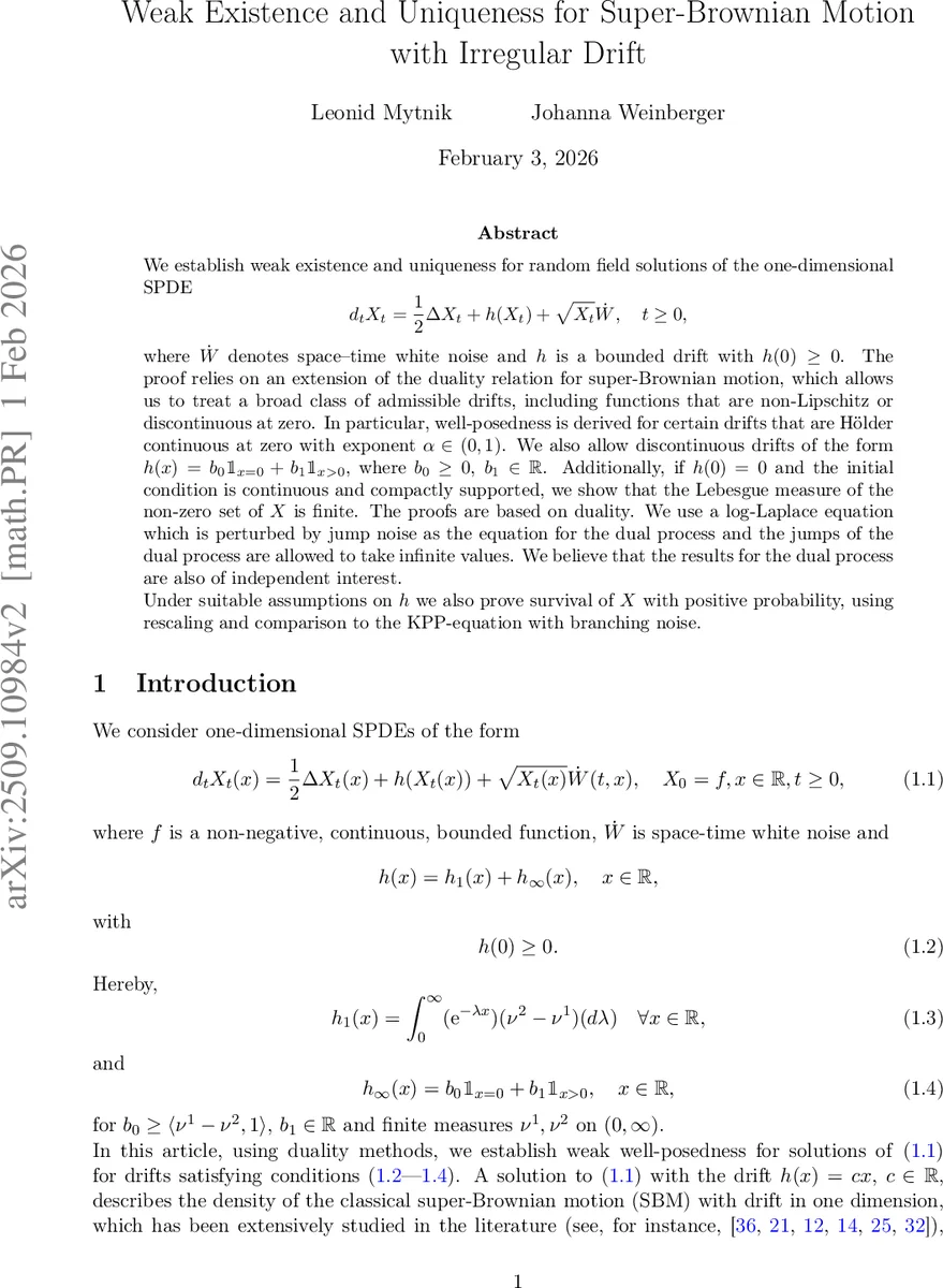 Weak Existence and Uniqueness for Super-Brownian Motion with Irregular Drift
