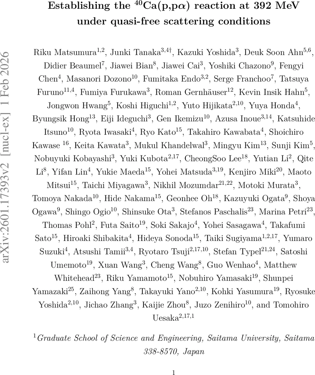 Establishing the $^{40}$Ca$(p,p α)$ reaction at 392 MeV under quasi-free scattering conditions