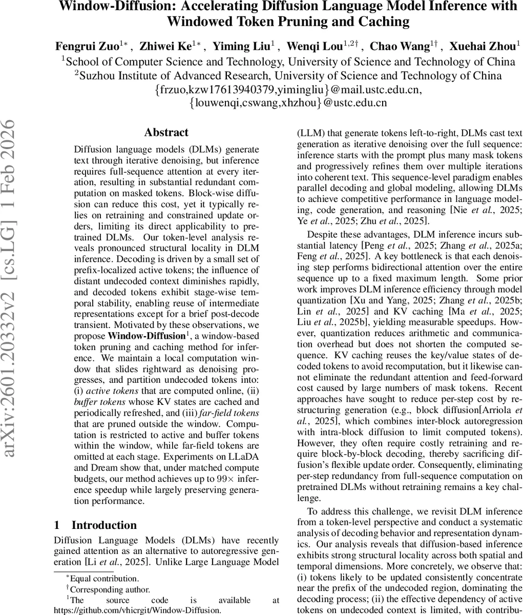 Window-Diffusion: Accelerating Diffusion Language Model Inference with Windowed Token Pruning and Caching
