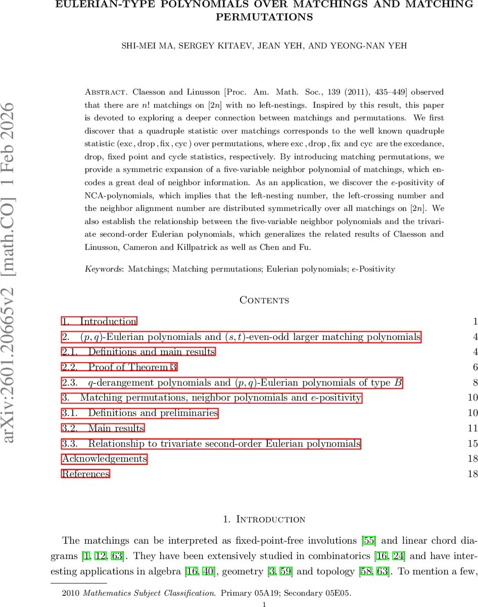 Eulerian-type polynomials over matchings and matching permutations