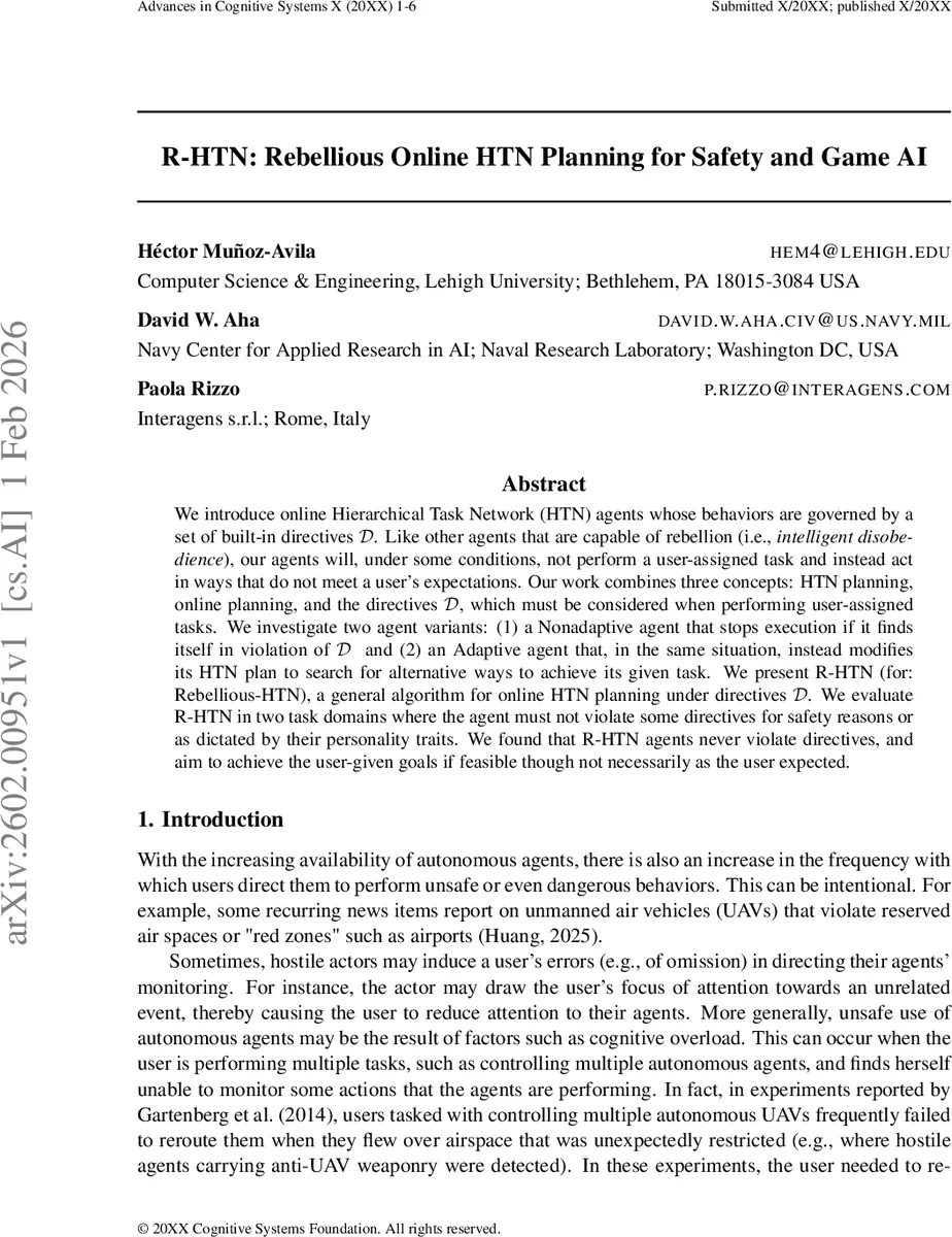 R-HTN: Rebellious Online HTN Planning for Safety and Game AI