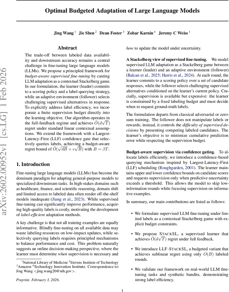 Optimal Budgeted Adaptation of Large Language Models