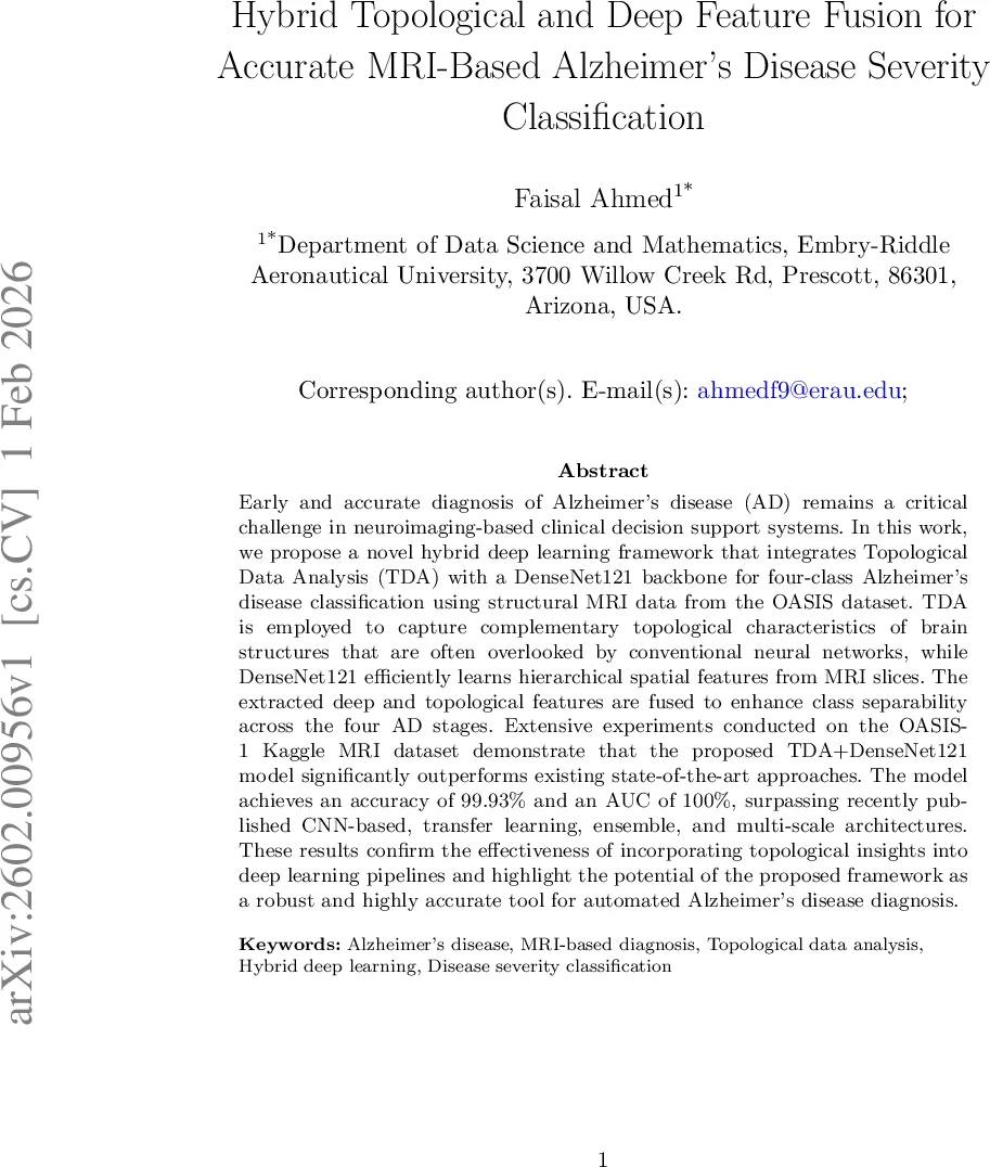 Hybrid Topological and Deep Feature Fusion for Accurate MRI-Based Alzheimer's Disease Severity Classification