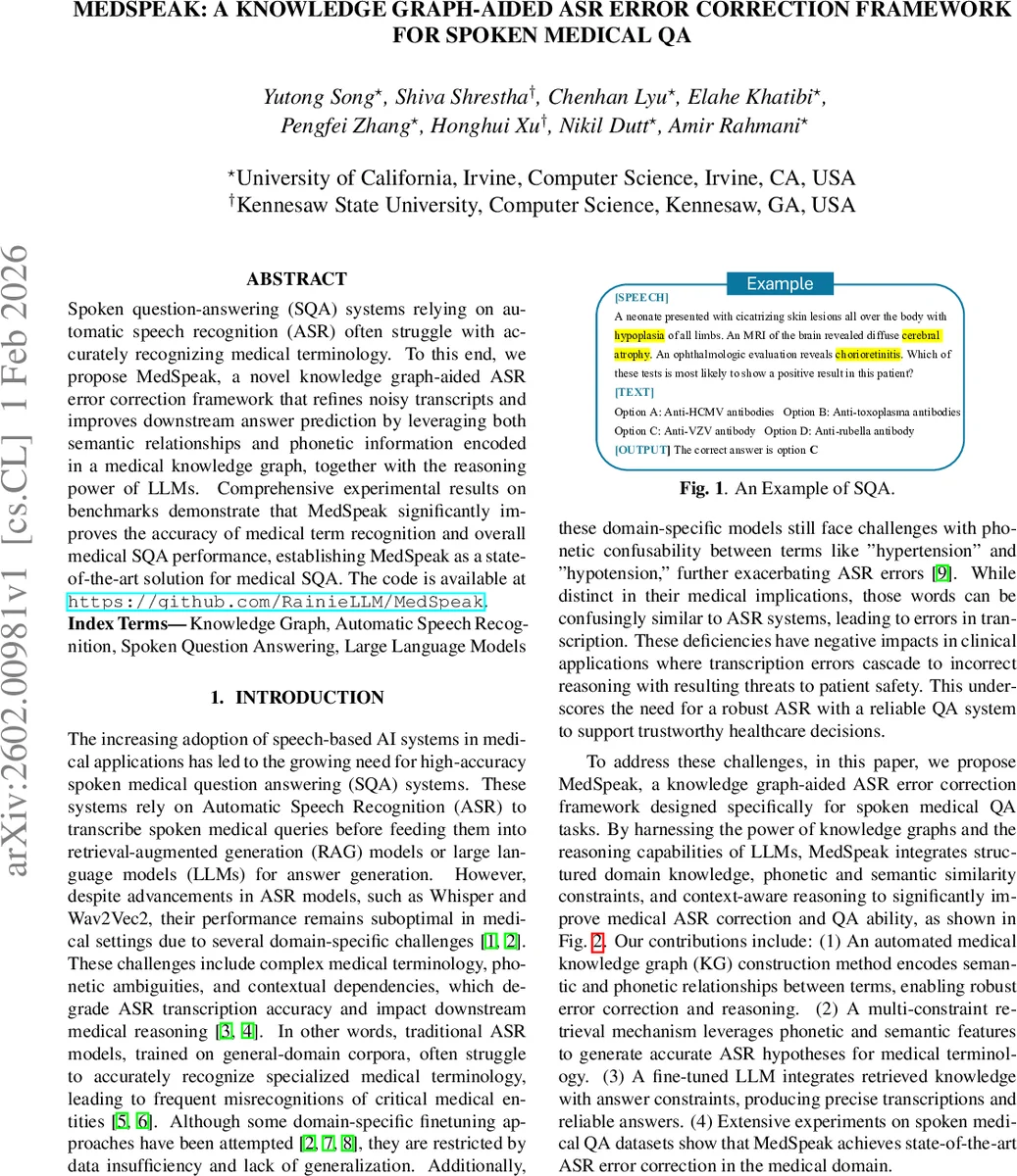 MedSpeak: A Knowledge Graph-Aided ASR Error Correction Framework for Spoken Medical QA