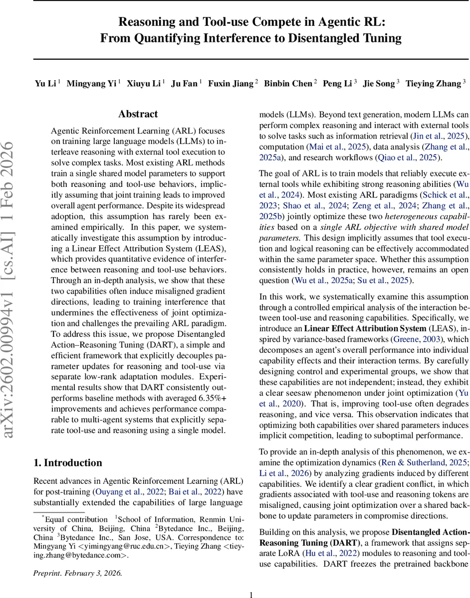 Reasoning and Tool-use Compete in Agentic RL:From Quantifying Interference to Disentangled Tuning