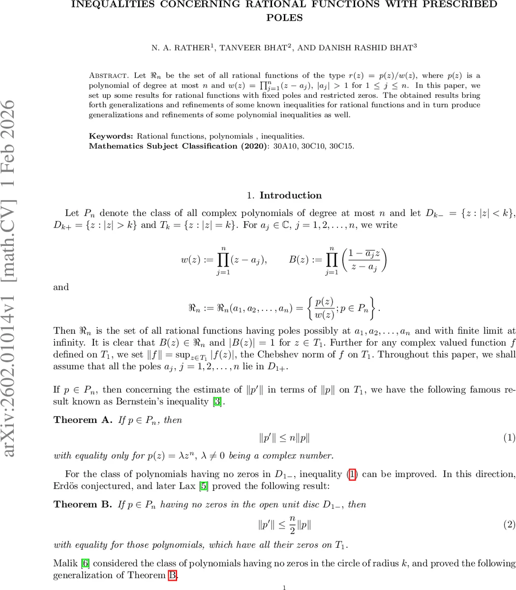 Inequalities Concerning Rational Functions With Prescribed Poles