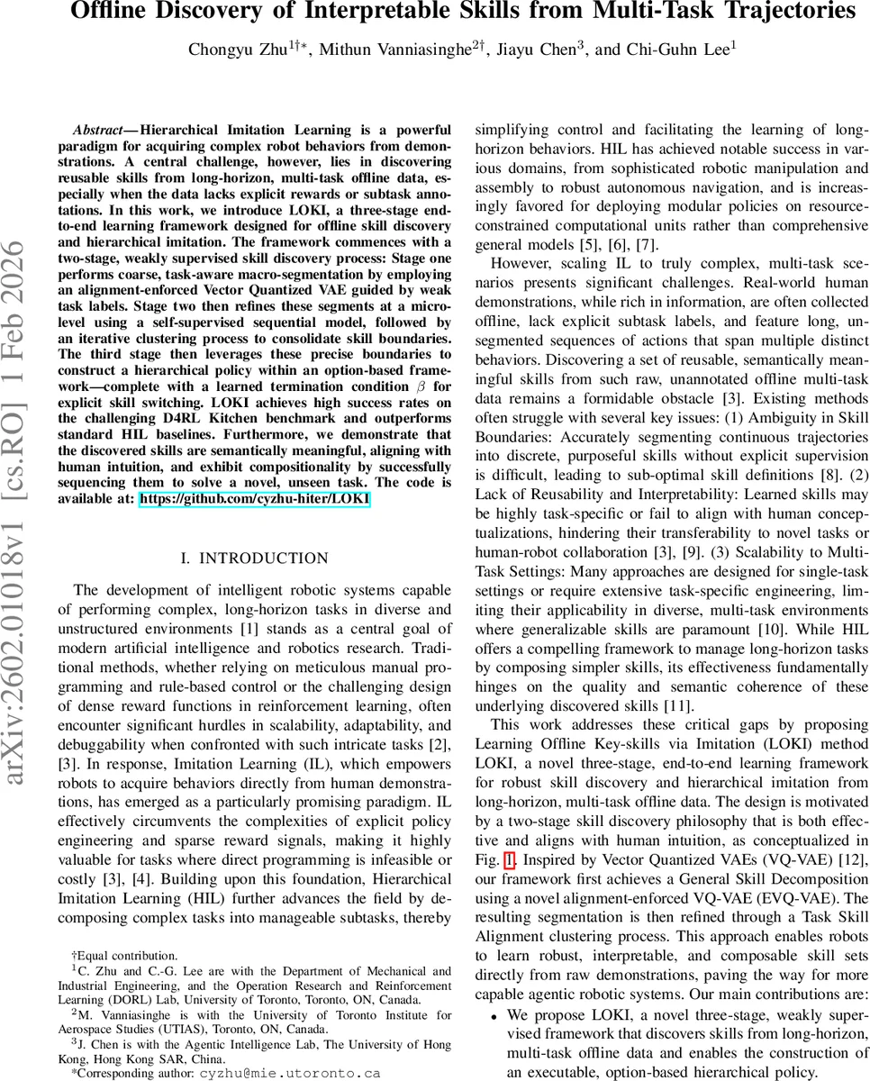 Offline Discovery of Interpretable Skills from Multi-Task Trajectories