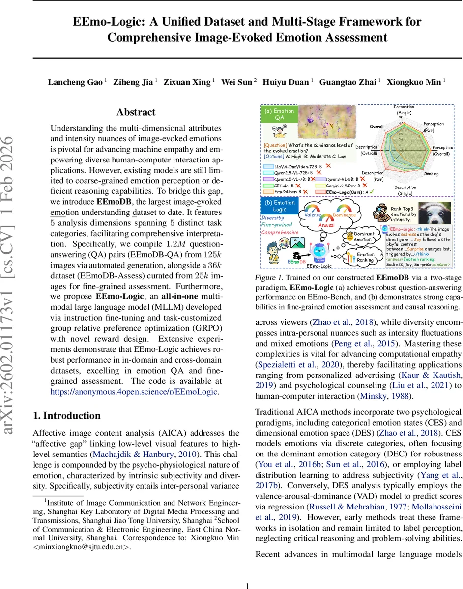 EEmo-Logic: A Unified Dataset and Multi-Stage Framework for Comprehensive Image-Evoked Emotion Assessment